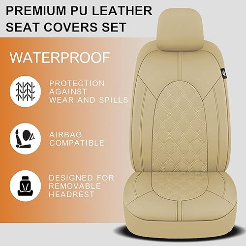Miniatura 9 de CAROMOP Juego completo de fundas de cuero de lujo para asiento de automóvil, protectores de asiento impermeables con fundas de asiento dividido para