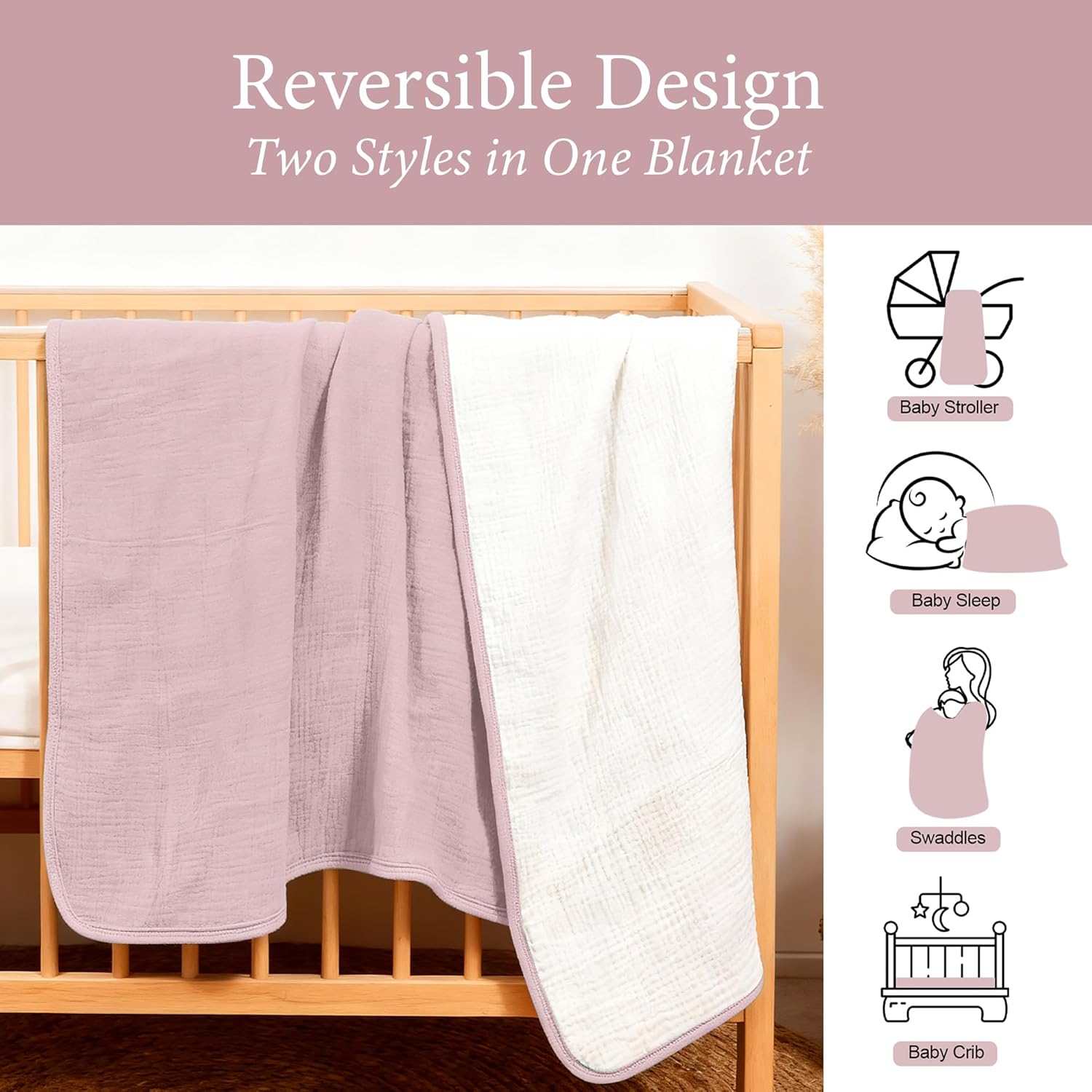 Ababy Cotton Muslin Swaddle Blanket for Baby – Breathable & Soft Receiving Blanket, Lightweight, Perfect Newborn Essential, Extra-Large 47″ × 47″ - Blush Pink