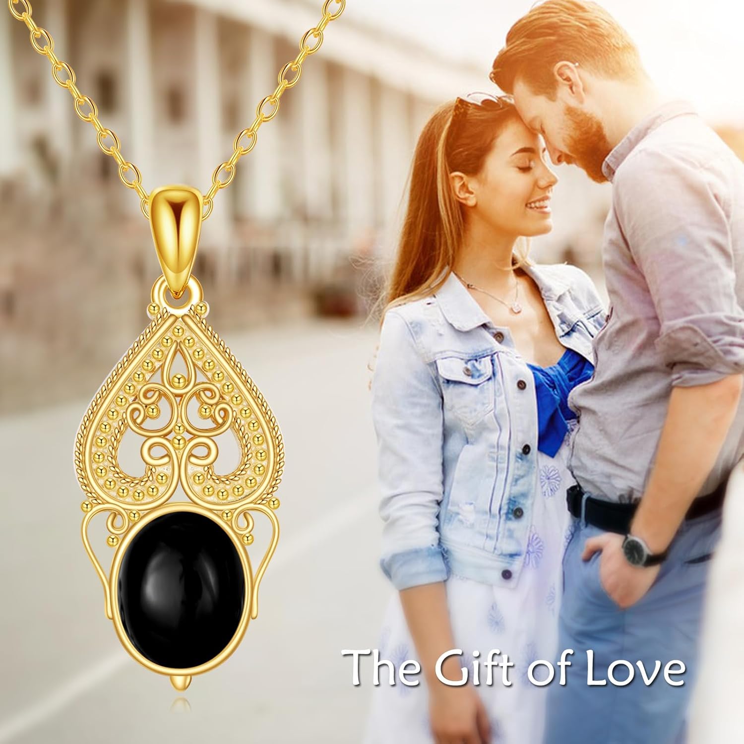 Black Onyx Necklace 925 Sterling Silver 18K Gold Plated Filigree Vintage Pendant Black Onyx Jewelry Gift for Women Girls - Image 6
