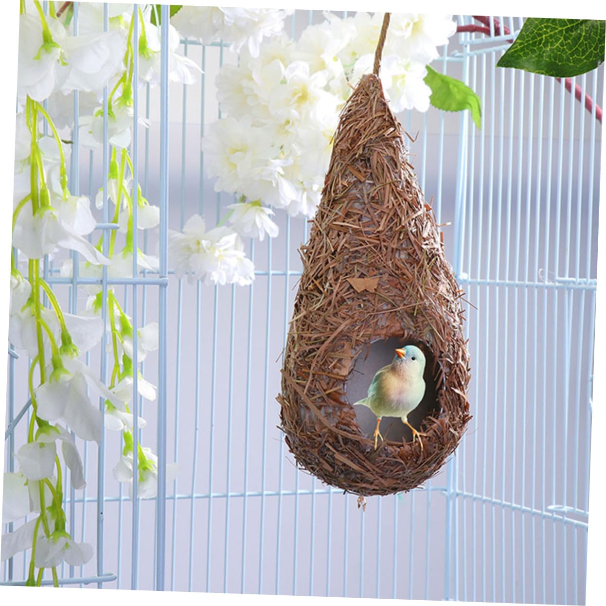 Set 5 Pezzi Nidi per Uccelli da Appendere in Paglia Intrecciata, Casetta Rustica Decorativa e Calda per Uccellini Piccoli per Giardino e Casa