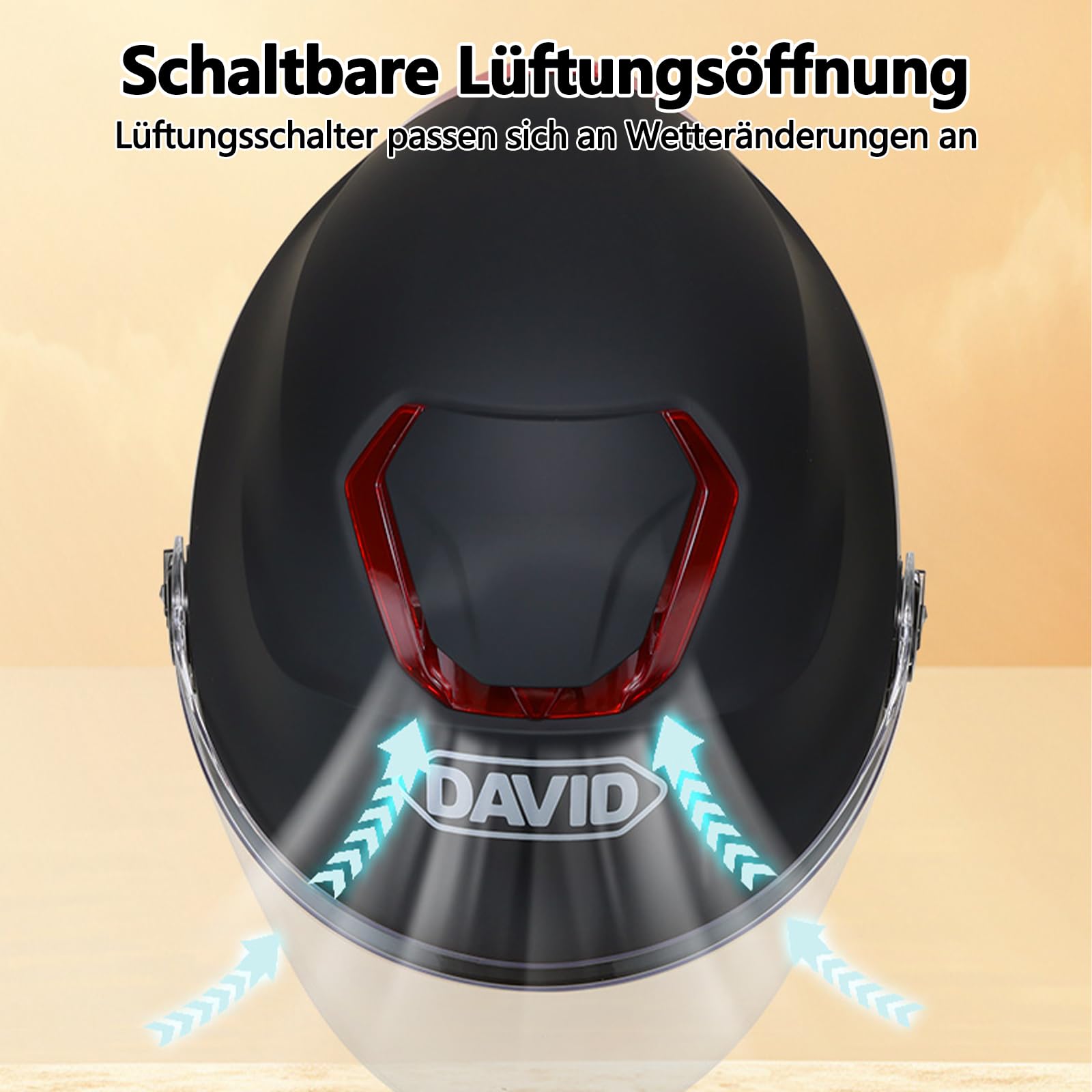 Klassischer Offener Helm, Halbhelm Mit Visier, Verstellbarer Kopfumfang, 709abs-Schale Kombiniert Mit EPS-Dämpfung