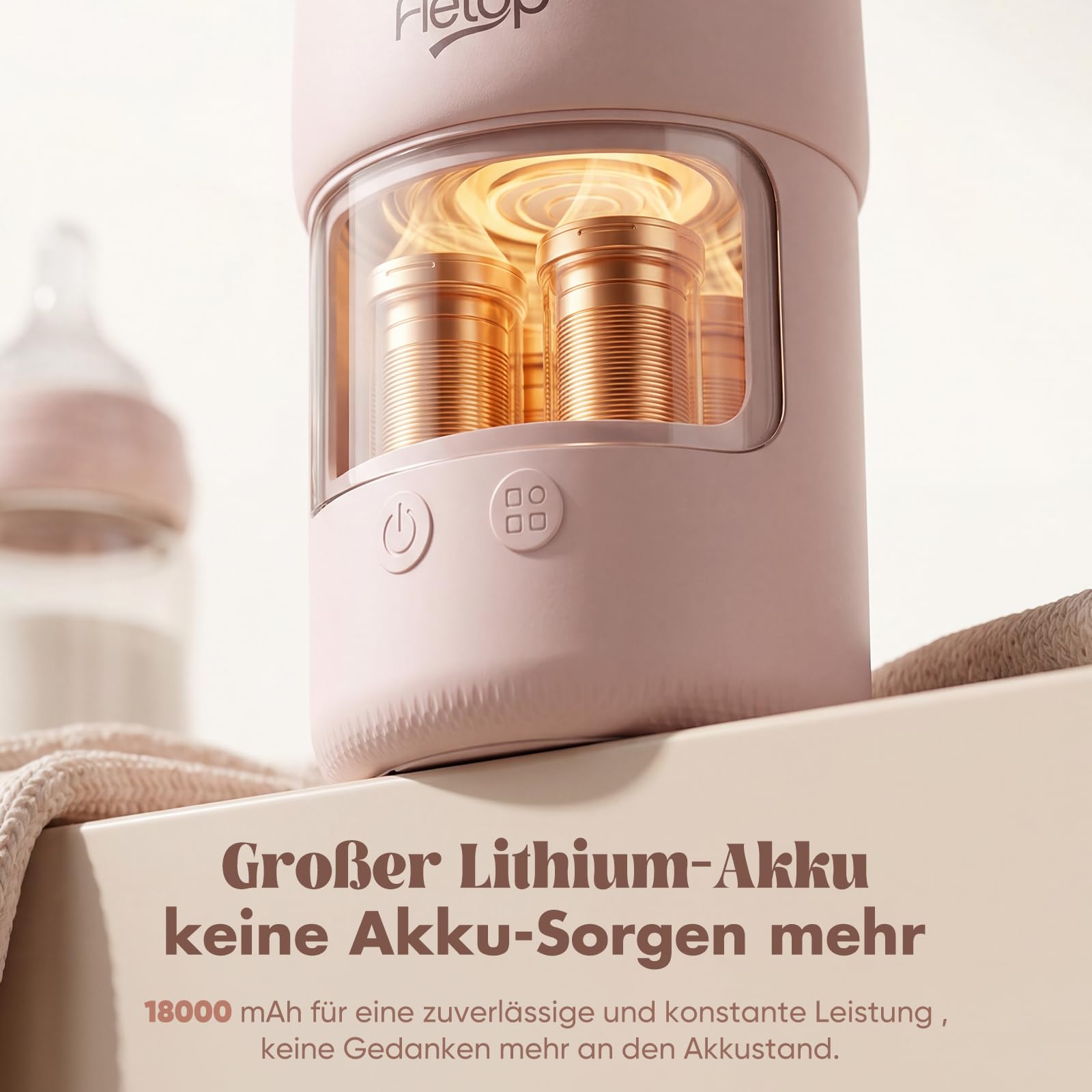 Tragbarer Flaschenwärmer Baby für unterwegs, 120W Schnellaufheizen in 2 Min, Dampfsterilisation, Weite Öffnung – einfache Reinigung, 8 Heizstufen für Muttermilch/Formula/Wasser, 18000mAh Akku
