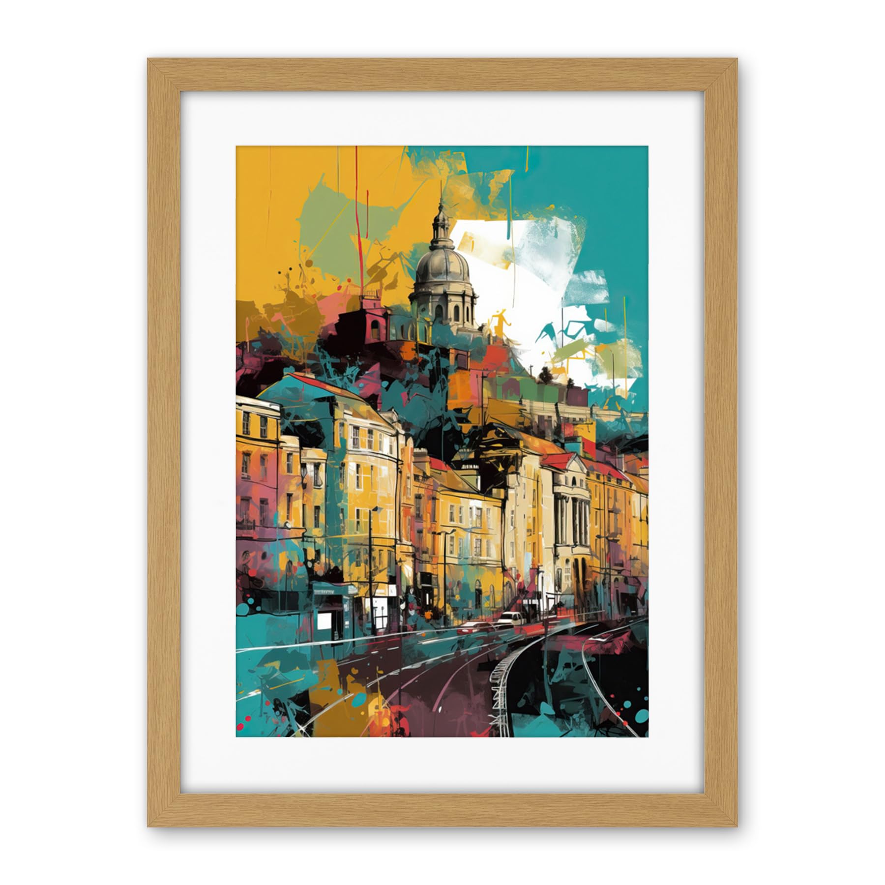 Artery8 Nottingham City Modern Multicoloured Cityscape Artwork Framed Wall Art Print 18X24 Inch