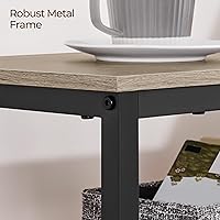 Vista 6 de Yaheetech Mesa de entrada con estantes de almacenamiento, mesa consola de 40 pulgadas con marco de metal, madera detrás del sofá, mesas para Gris