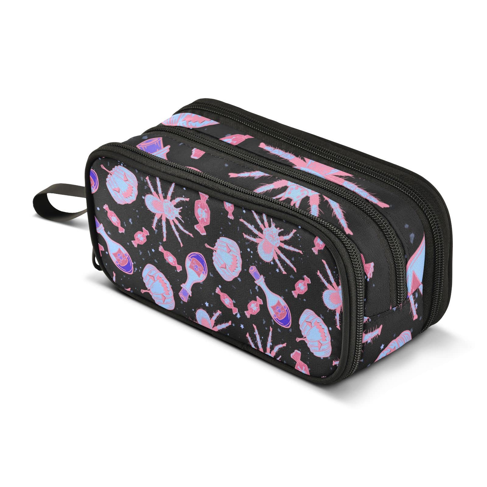 ZAZYXTJ Witch Spider Pencil Case Large Capacity Pencil Pouch | 3 Compartment Storage Canvas Makeup Bag for School Office Teen Girl Boy Men Women