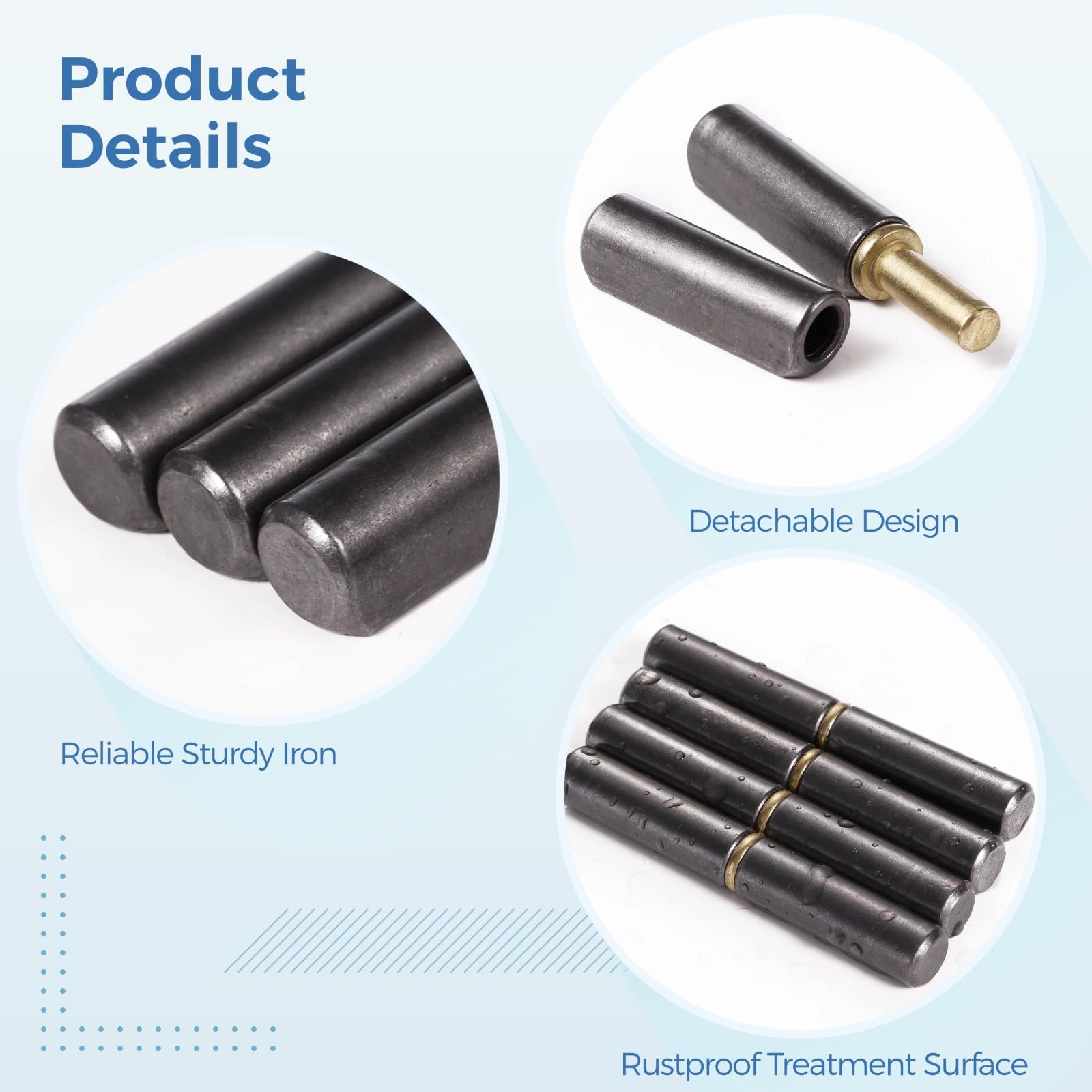 20 bisagras de puerta soldadas, bisagras de barril soldables de 3-1/8 x 1/2 pulgadas, bisagras de puerta de metal resistente, bisagra de puerta desmontable para puertas batientes, ventanas, rampas de