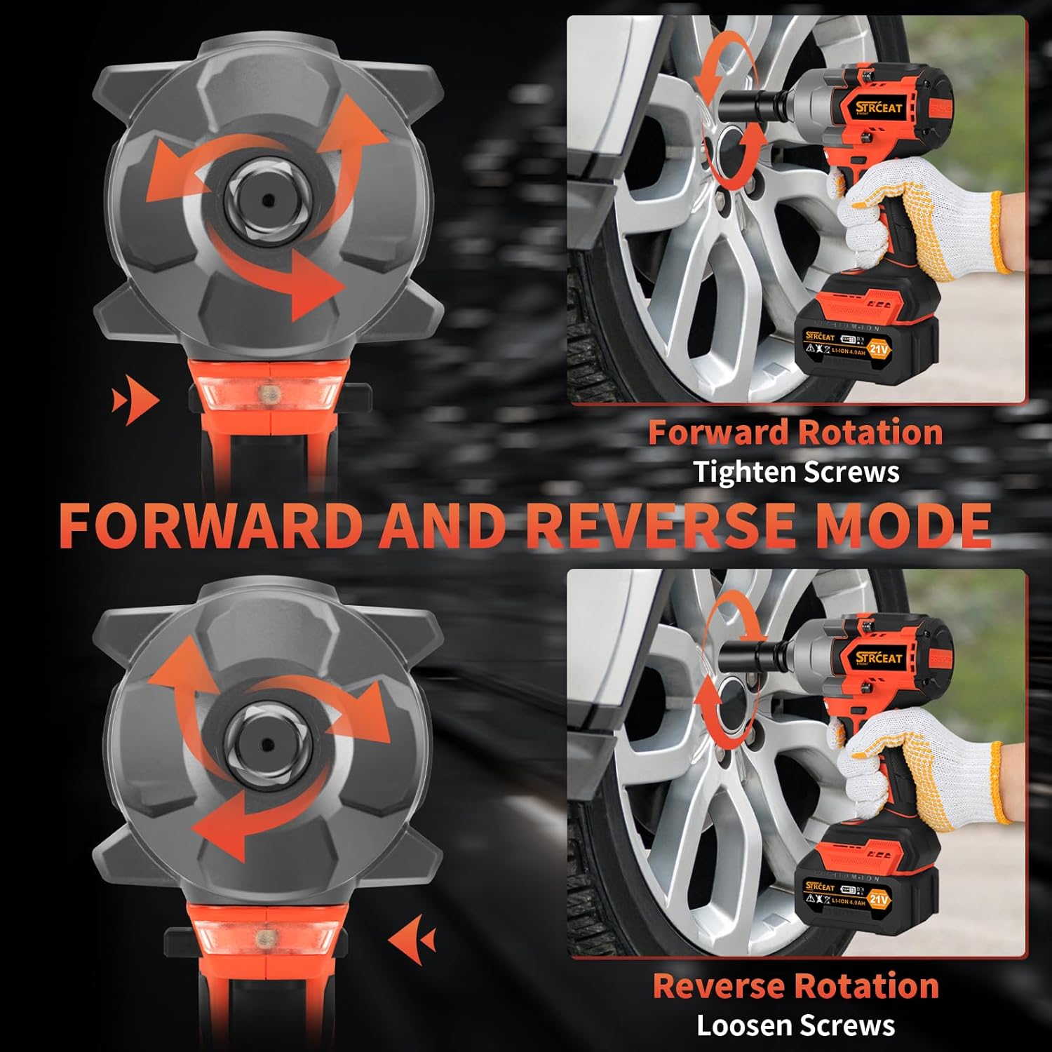 STRCEAT 1500Nm(1107Ft-lbs) High Torque Cordless Impact Wrenches 1/2" Brushless Impact Gun Wrench with 2 x 4.0Ah 21V Batteries, 6 Sockets, Extension Bar, Variable Speeds for Home/Car/Truck/RV/Mower