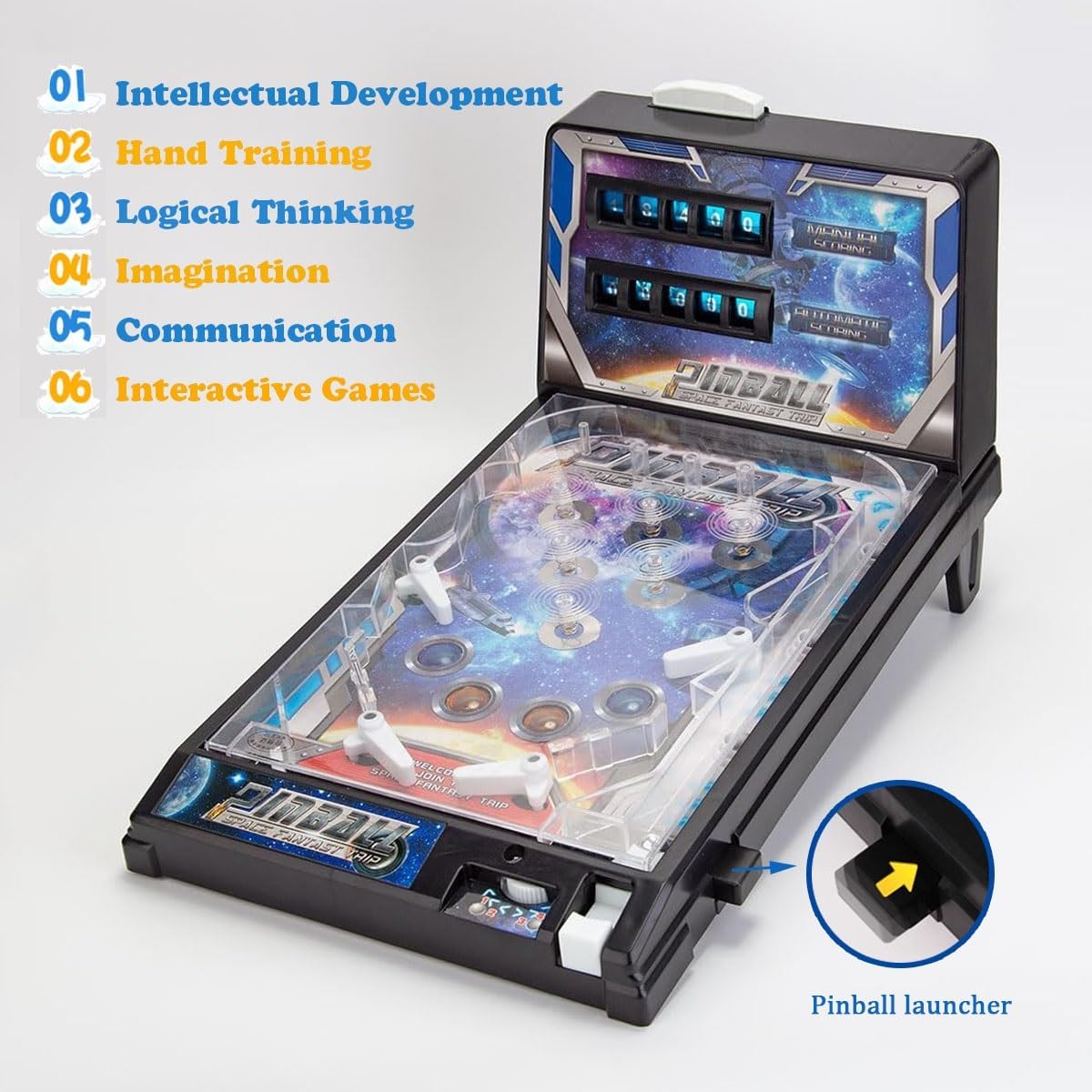 Mini Pinball Machine, Electronic Tabletop Toy, Parent-Child Puzzle Pinball Games, Retro Arcade with Lights and Sounds, 16.5 x 9.6 x 10.6 in