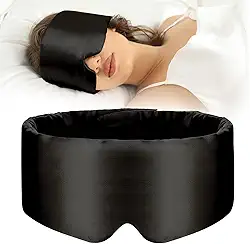 Máscara de dormir 100% seda amoreira, máscara de olho para mulheres e homens com faixa ajustável, para dormir de lado, máscara blackout para dormir para viagens e escritório, tamanho grande