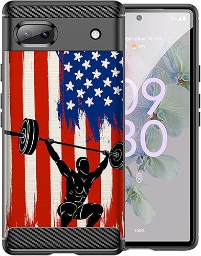 CasesOnDeck Case Compatible with Google Pixel 6A (2022) Pixel 6A Case Slim TPU Carbon Fiber Accent Scratch and Drop Protector USA Sporst Flag Theme