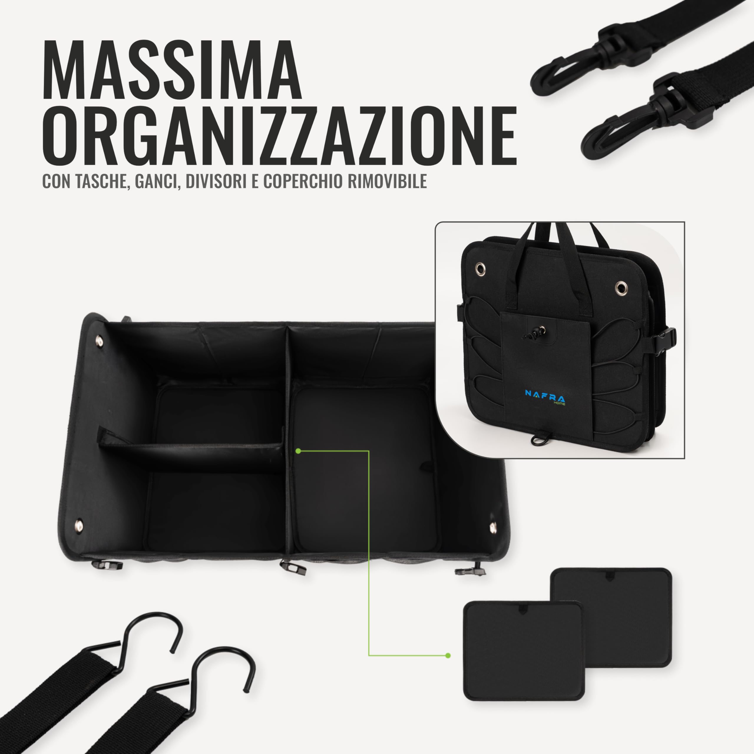 Organizer Bagagliaio Auto 65L | Organizer Auto 57x37x32cm | Accessori Auto Pieghevole con Coperchio e Base Antiscivolo Oxford 600D Impermeabile per SUV e Camion.