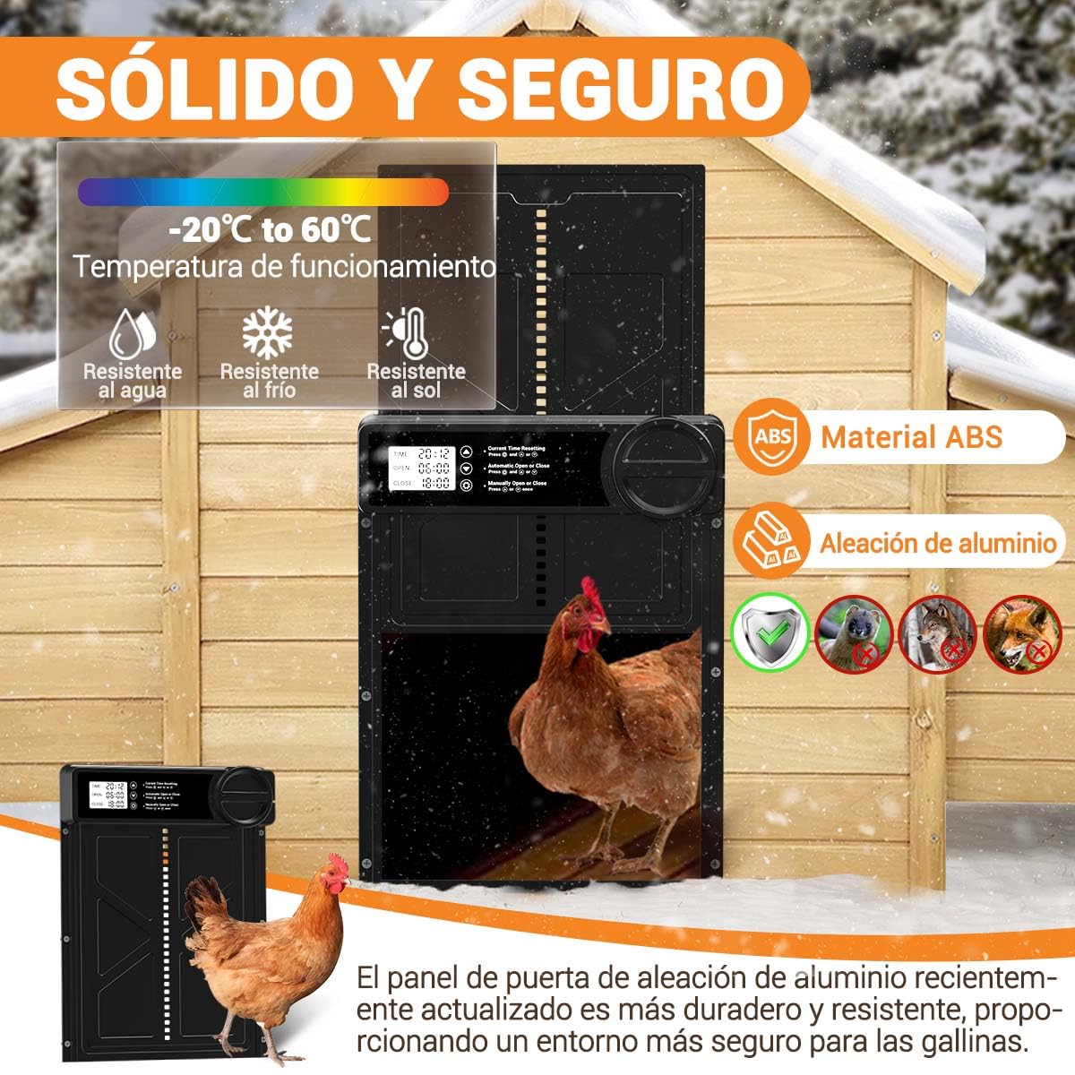 Puerta Gallinero Automatica Grande con Pantalla LCD, Puerta Automática Gallinero con Función Manual y Temporizador | Anti-atrapamiento, Puerta Gallinero Alimentada por Batería