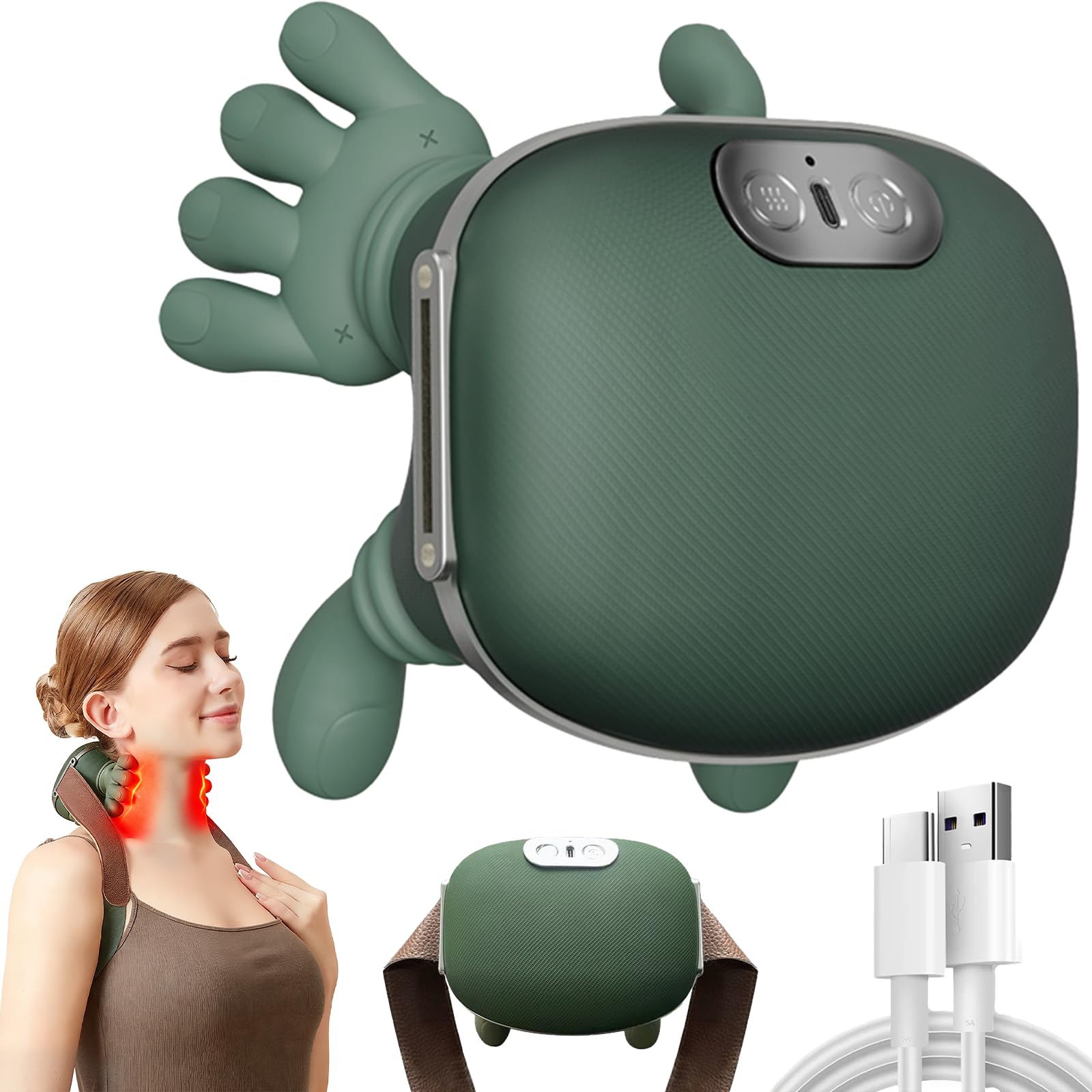 4D Nackenmassagegerät Mit Wärme, Massagegerät Nacken, Nackenmassage, Neck Massager Mit 3 Massagestufen 2 Temperaturstufen, Elektrische Schulter Massagegerät für Nacken,Zuhause,Büro,Reisen