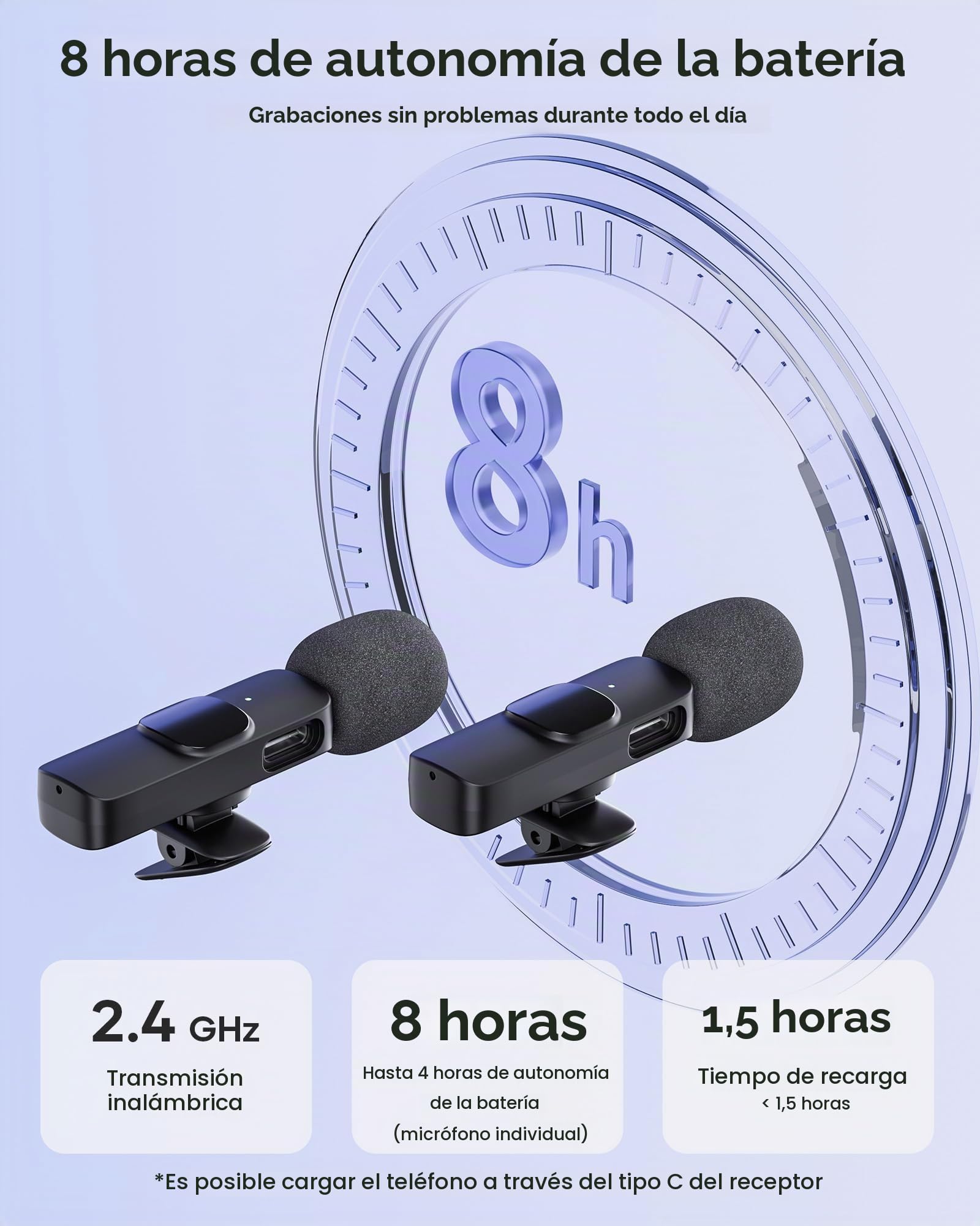 KUKIHO Micrófonos Lavalier inalámbricos para iPhone/Smartphone, Mini micrófono USB-C para vídeo Social, Vlogging, TikTok, Youtube, reducción de Ruido, con Clip, Plug and Play