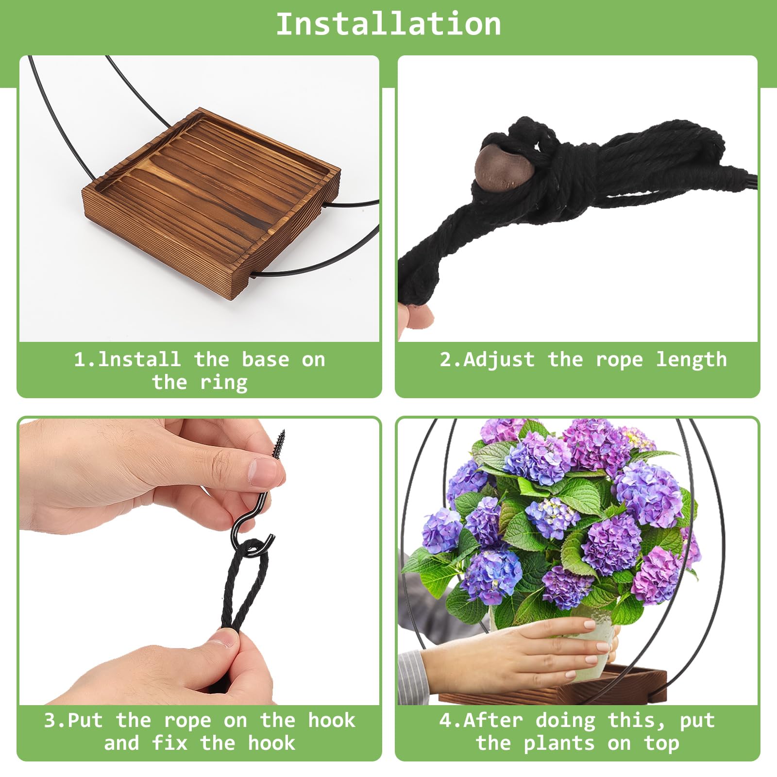 mumisuto 2 Piezas Maceta Colgante Interior con Base de Madera, Macetero Colgante Boho, Macetas Colgantes para Plantas Pequeñas y Medianas, para Interior y Exterior Decoración del Hogar (Negro 1)