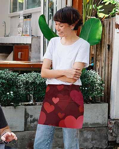 Miniatura 4 de Delantal romántico de camarera con relleno de corazón rojo con 3 bolsillos, delantales de servidor, delantales de servidor, impermeables, para