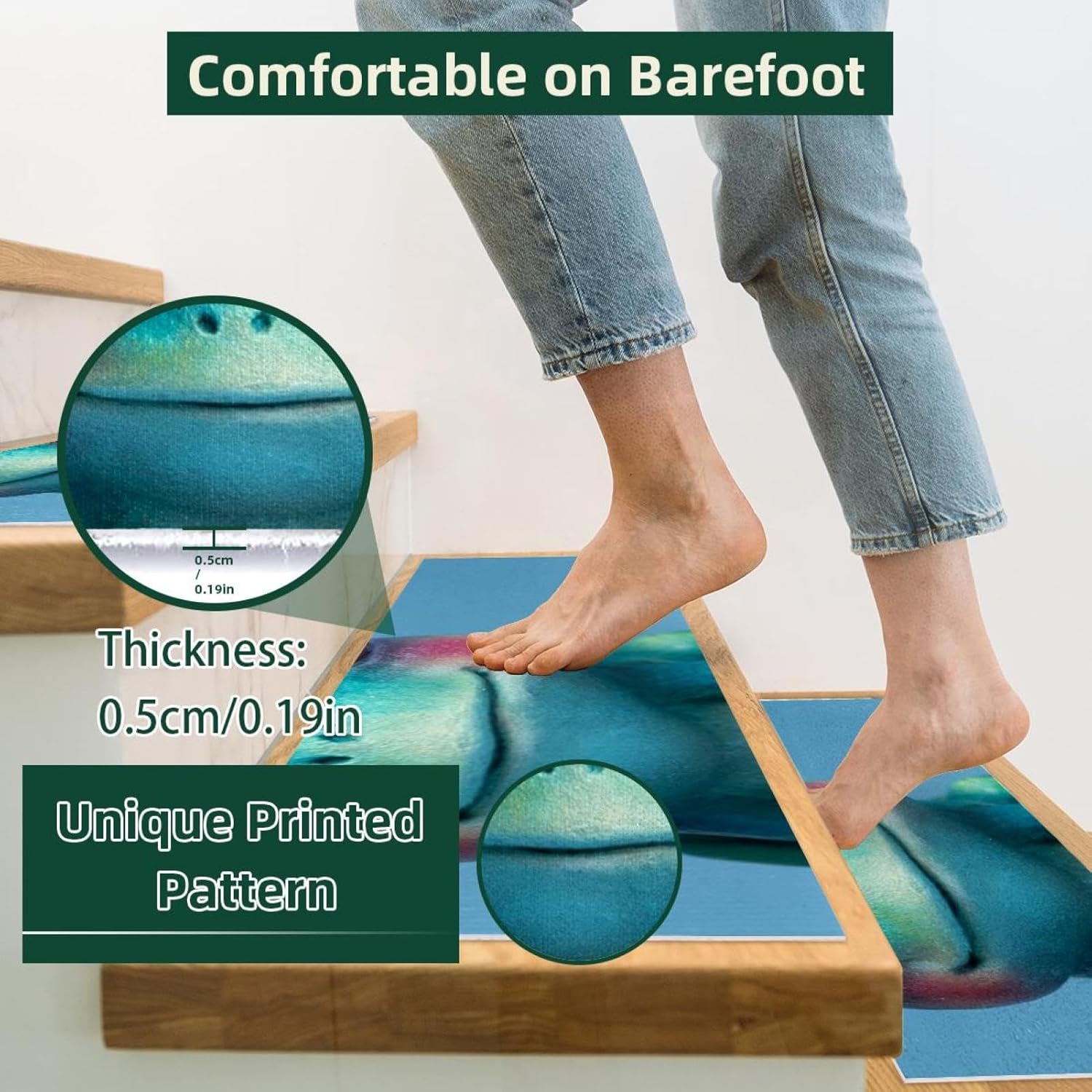 15PCS Carpet Stair Treads Non Slip for Wooden Steps, 8" X 30" Stair Runners Mats Indoor, Stain Resistant Staircase Step Treads Stair Rugs for Kids, Elders, Dogs