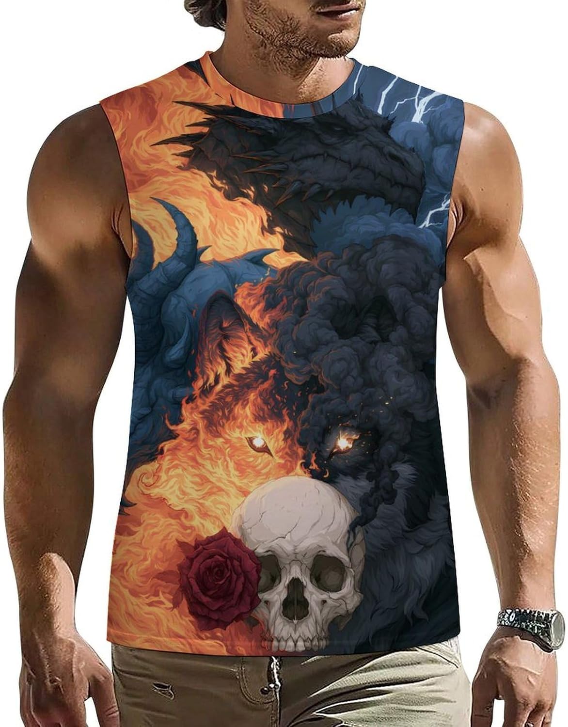 Skull Wolf Dragons Demons Men's Sleeveless Shirt Small