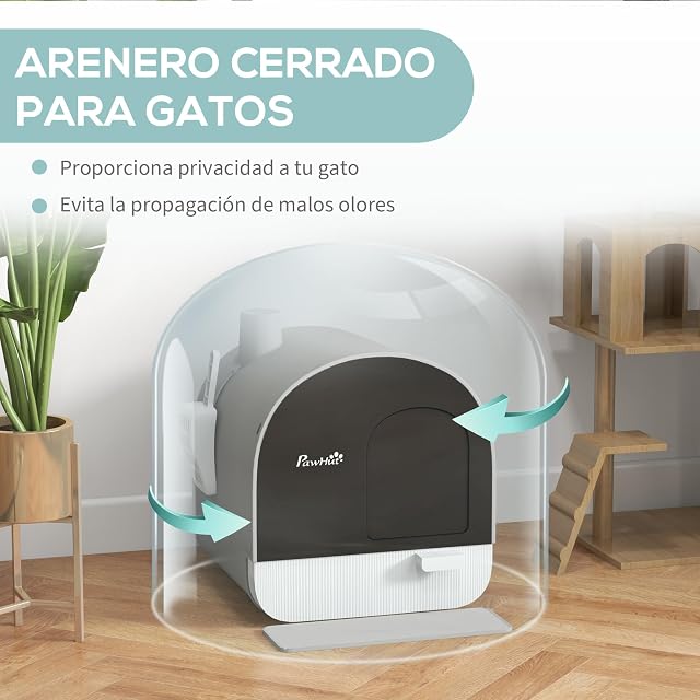 Foto 4 de 8 de PawHut Arenero Cerrado para Gatos Bandeja Extraíble 43x44x47 cm Gris