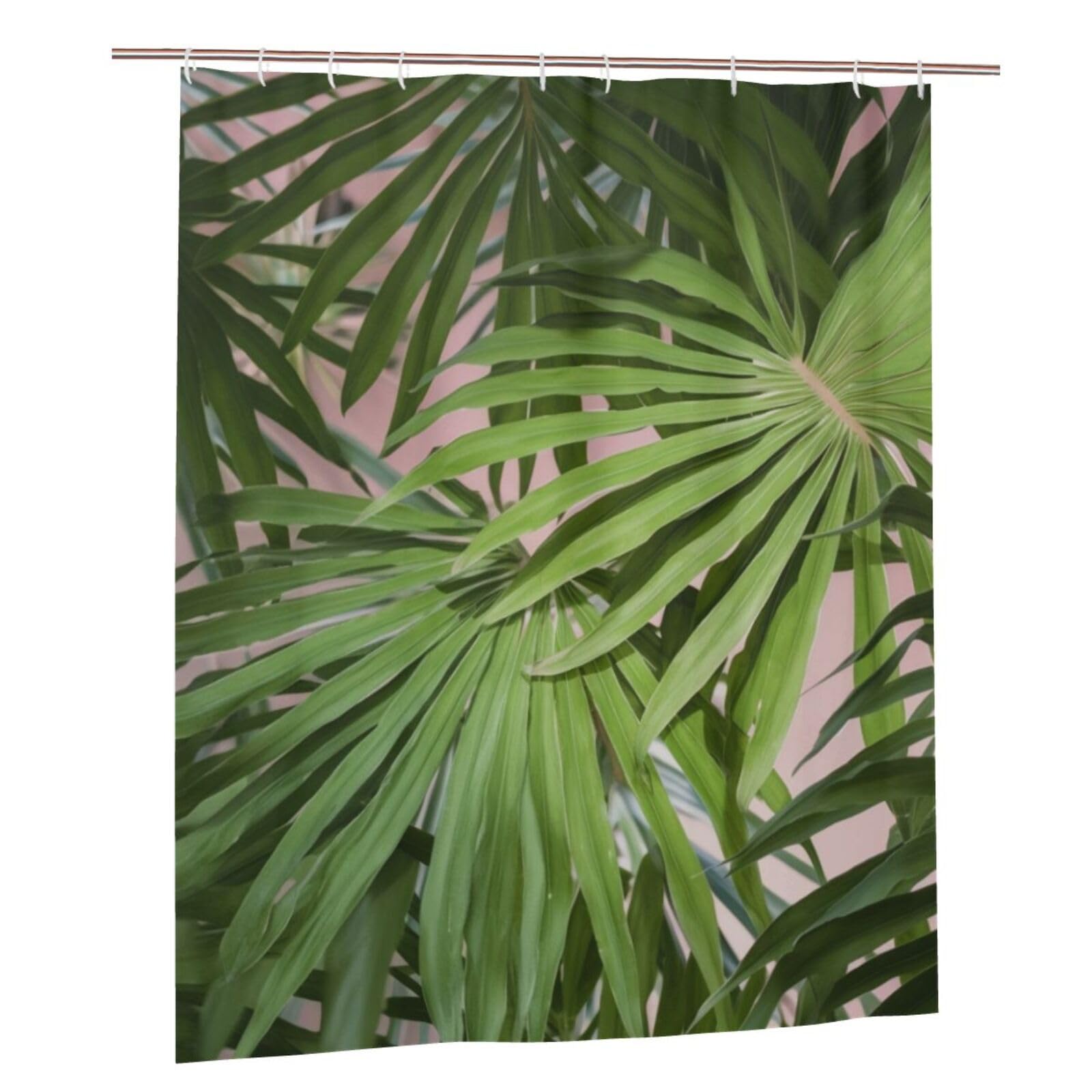 BWWHCCTI Palm Tree Leaves Printed Shower Curtain With 12 Plastic Hooks Opaque Quick Drying Waterproof Shower Curtains Sets For Bathroom 152x183 Cm