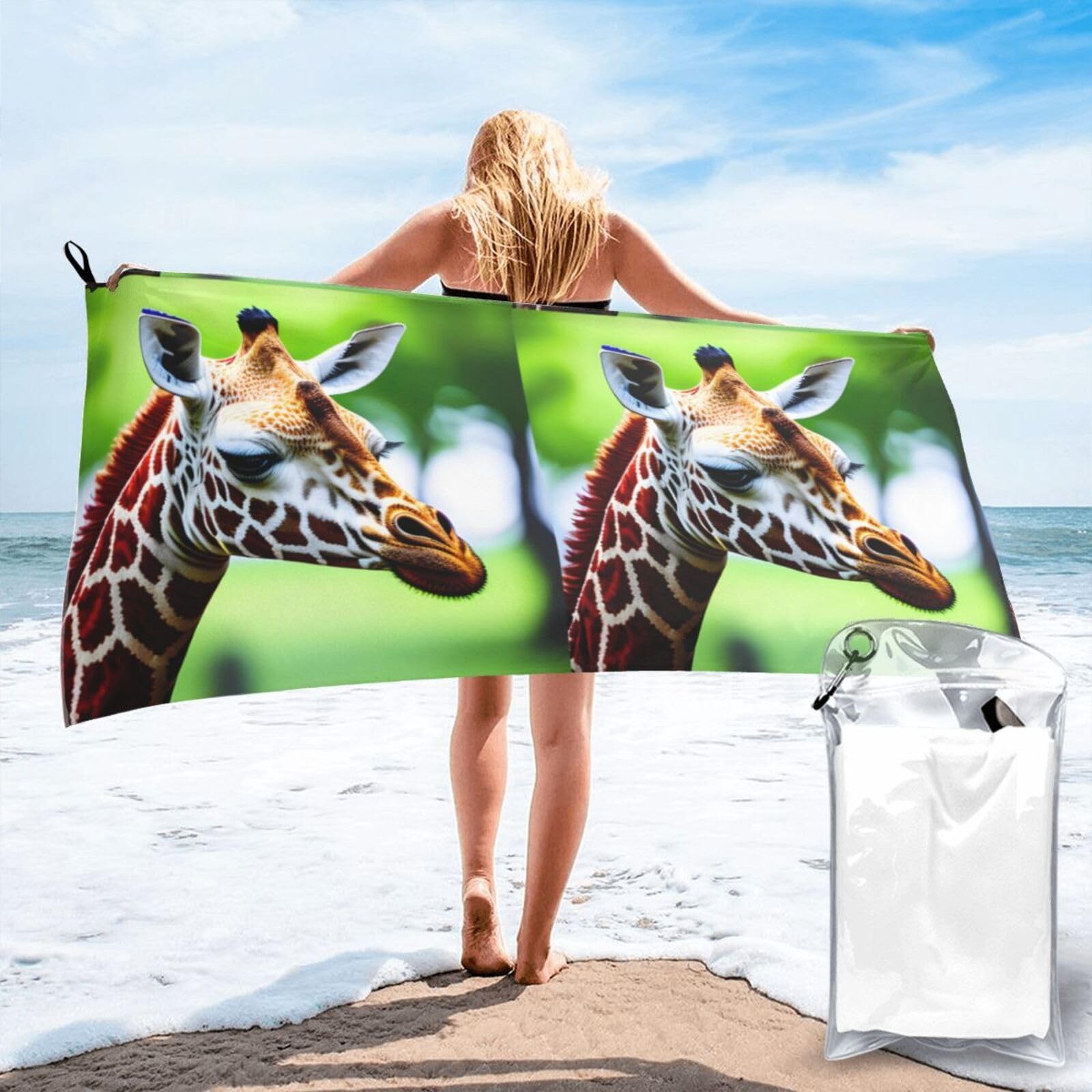 JIUTY Cartoon Giraffe Print Fast Dry Beach Towel Portable For Swimming Travel Gym Hiking Gift