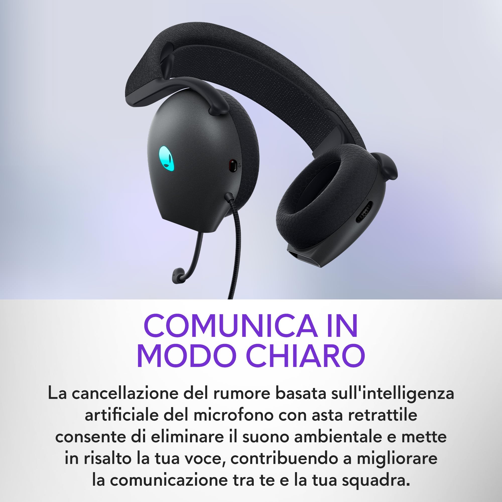 Alienware AW520H Cuffie da Gaming – Cablate con Audio Hi-Res, Dolby Atmos, Microfono Retrattile, Illuminazione RGB AlienFX, Dark Side of the Moon