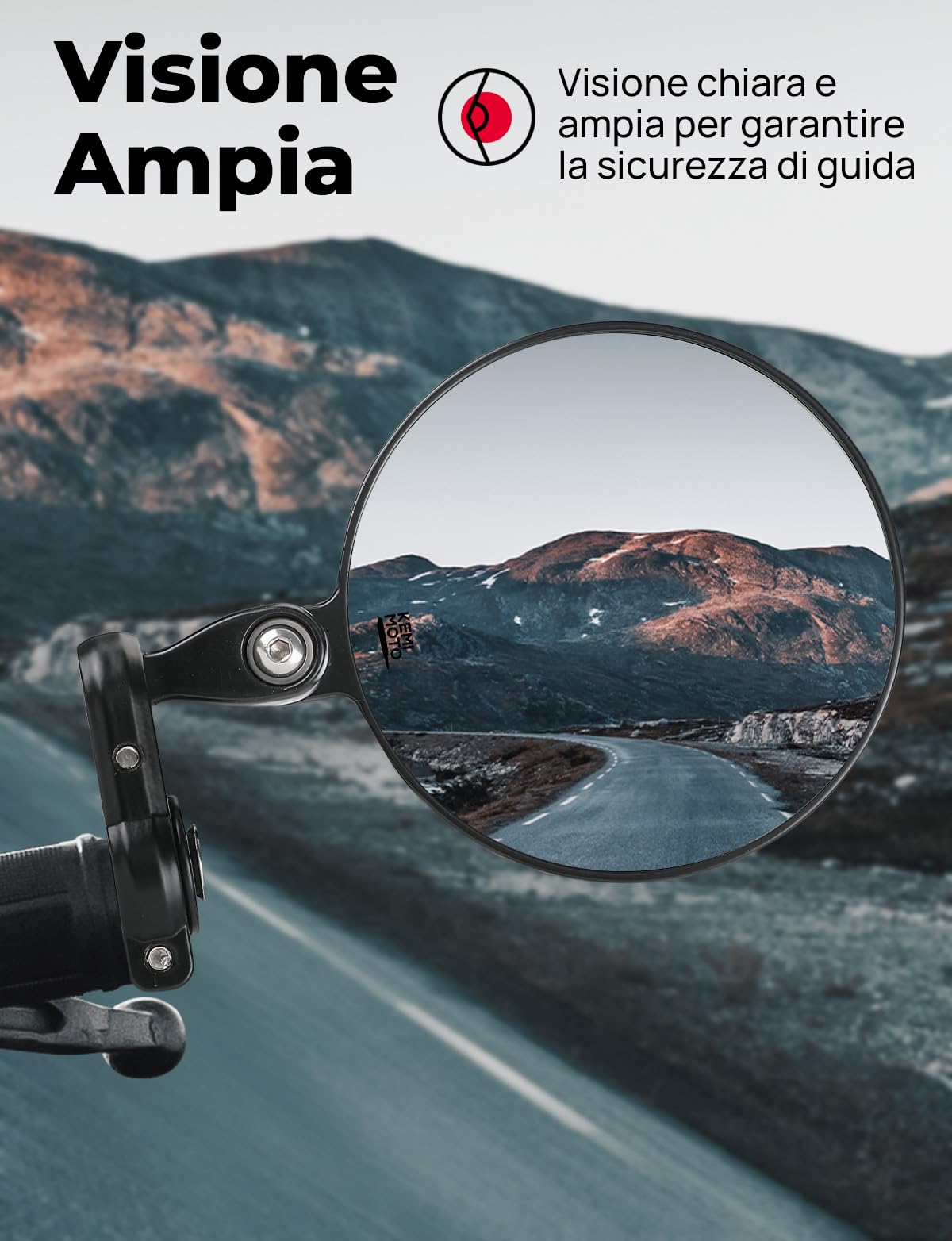 KEMIMOTO Specchietti Moto Manubrio, E24 Omologati Specchietto Laterali Moto, 22mm 7/8" Specchietti Universale Metallici Resistenti Agli Urti per Motociclo Scooter Cruiser, 2 Pezzi