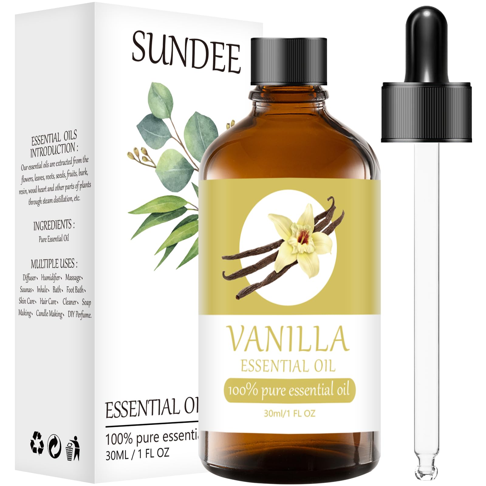 Organic Vanilla Essential Oils Aromatherapy 1 Fl Oz 100% Pure Natural Relaxation and Wellness Gift Set Oils for Diffusers Humidifiers, Delicate Grade with Glass Dropper for Air Freshening (30ml)