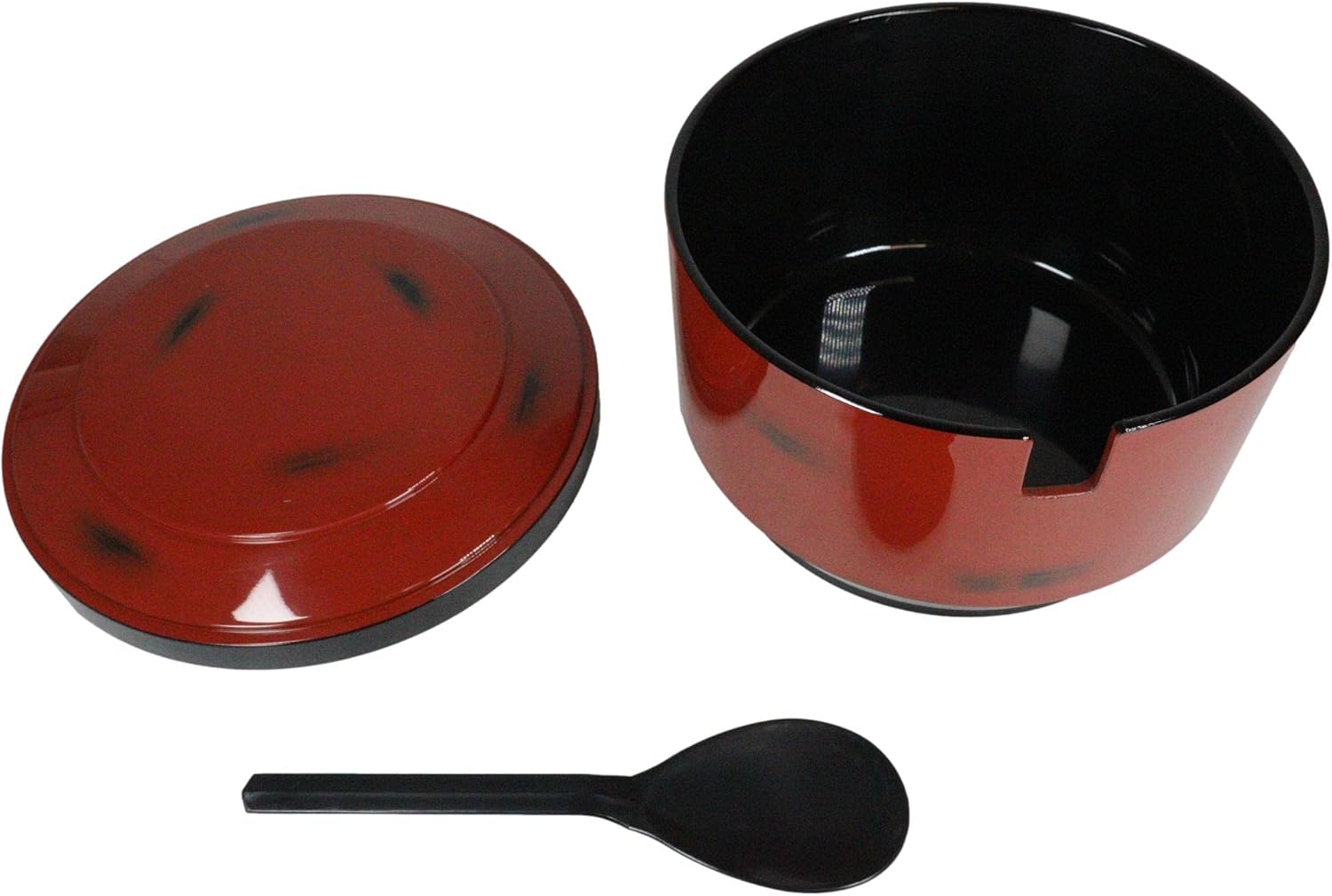 Ebros Gift Japanese Restaurant Grade Traditional Red and Black Ohitsu Rice Container Serving Bowl with Scoop for 3-4 People Party Hosting Functions Supply Asian Dining Made in Japan