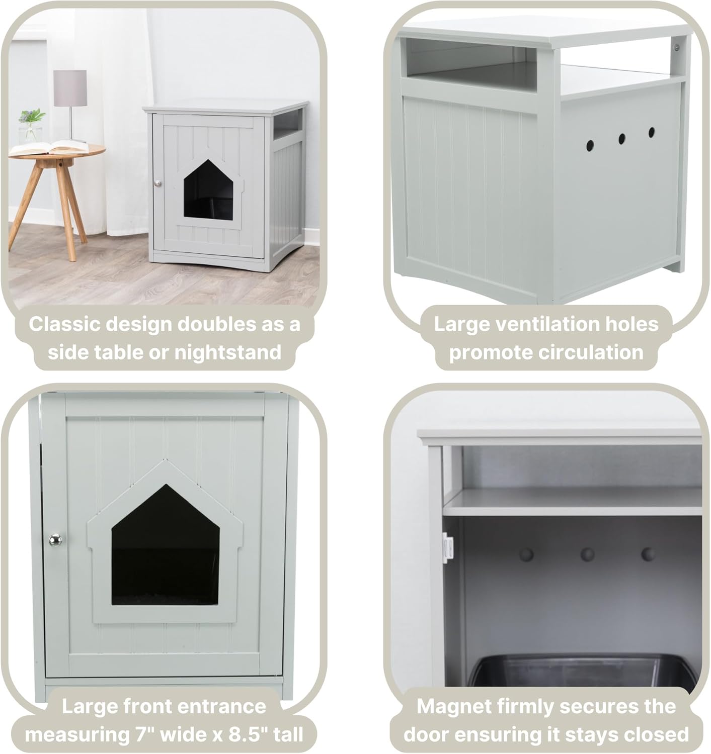 TRIXIE Furniture Litter Box Enclosure (Gray) Hidden Litter Box for Cats with Shelf, Classic Style, Big Front Door for Easy Cleaning, Large Hole for Convenient Entry, Use As Side Table or Nightstand