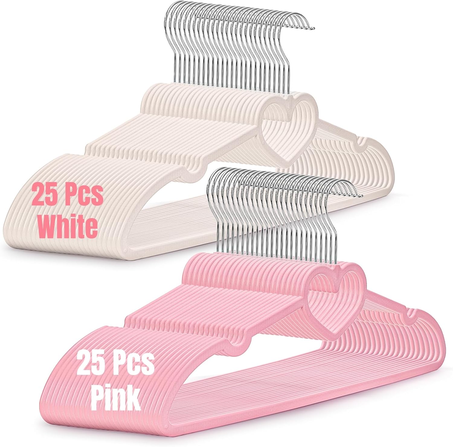 Hiceeden 50 Pcs Pink & White Plastic Hangers, Cute Heart Slim Hanger with 360 Degree Swivel Hook, Strong Clothes Hangers with Stackable Hanging Design for Dress, Shirt, Coat