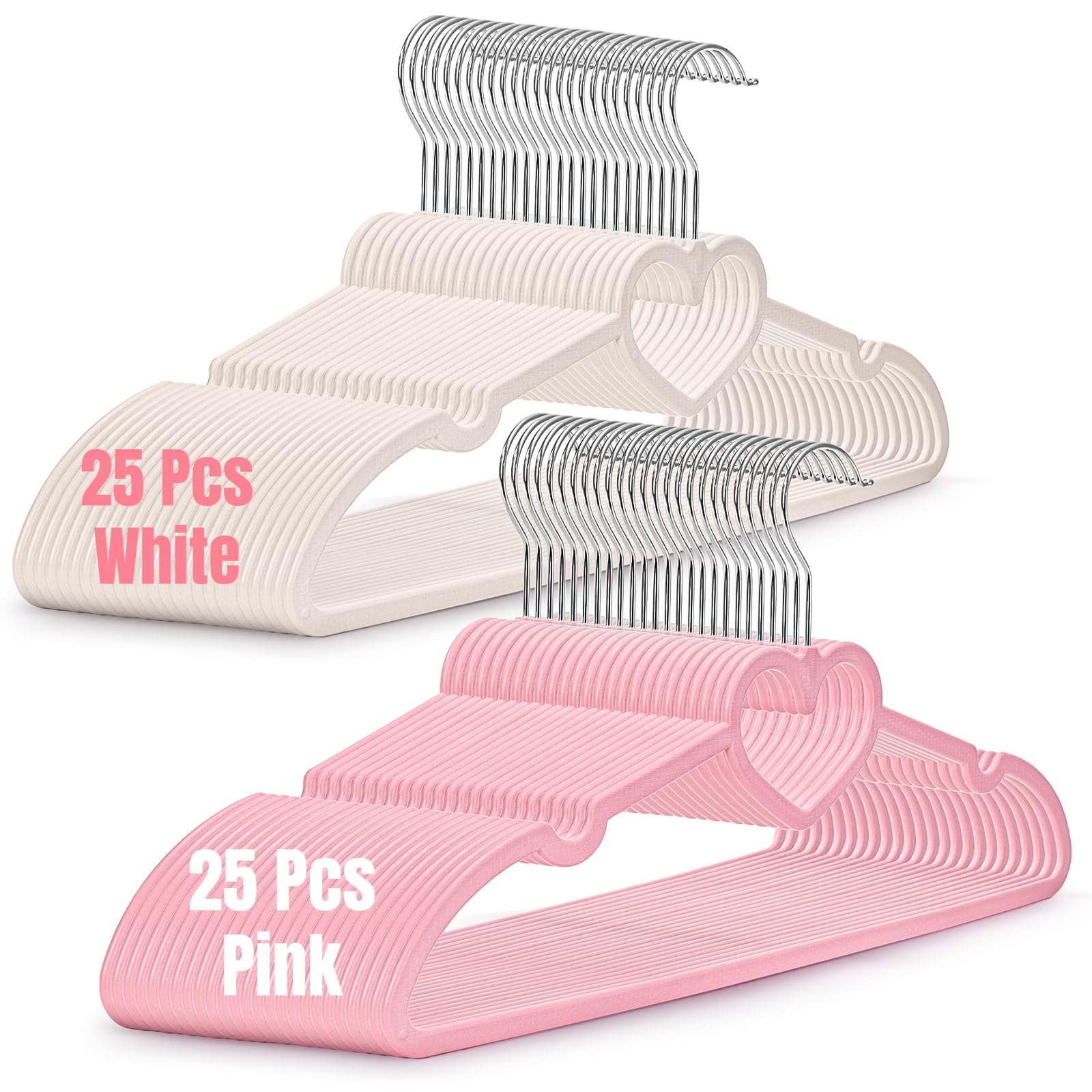 Photo 1 of Hiceeden 50 Pcs Pink & White Plastic Hangers, Cute Heart Slim Hanger with 360 Degree Swivel Hook, Strong Clothes Hangers with Stackable Hanging Design for Dress, Shirt, Coat