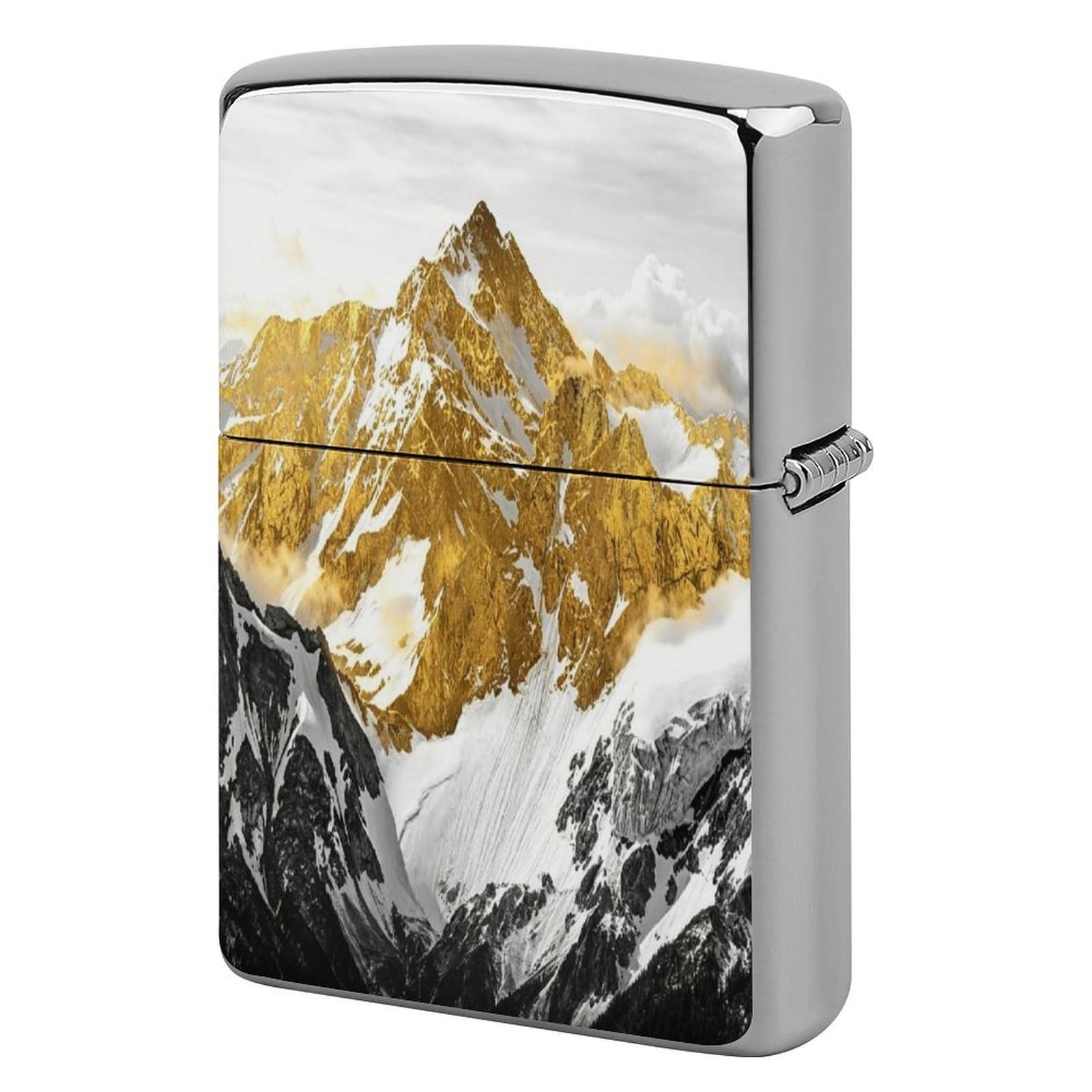 Btcowzrv Style Gold Snow Mountain Metal Lighter Case Sleeve Cover Holder