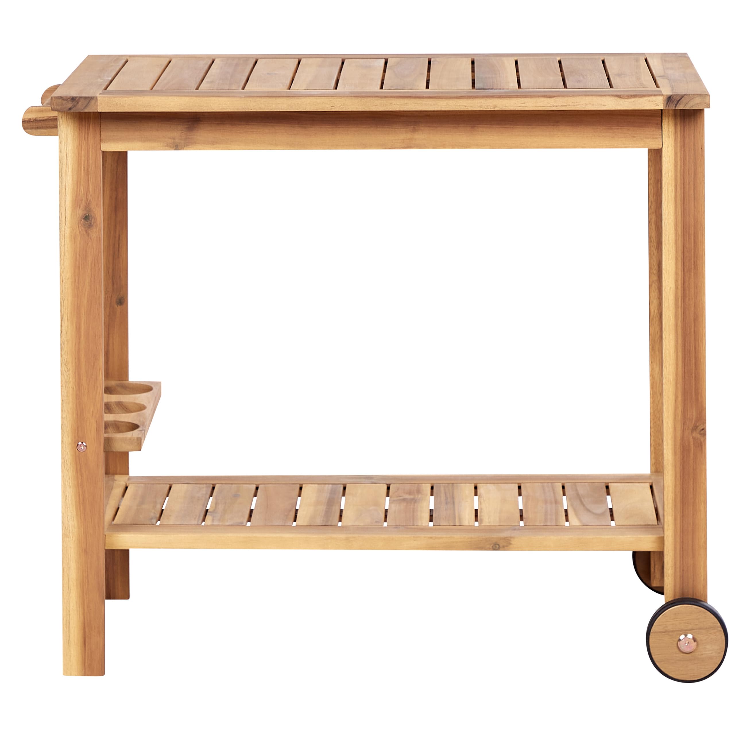 Beliani Carrito de Servicio de jardín Carrito de té con Ruedas de 2 Niveles de Madera de Acacia certificada con Soporte para Botellas marrón Claro Sassari II