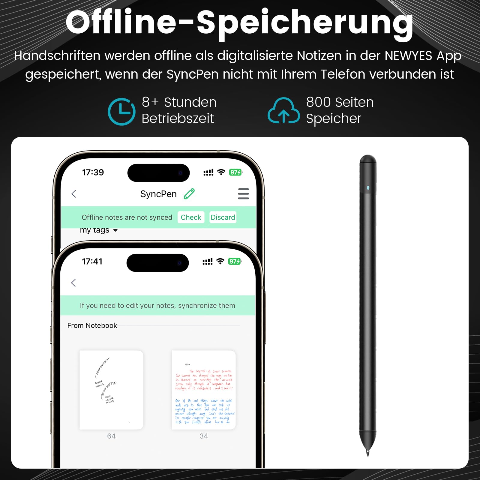 NEWYES Syncpen 3 Set, Smart Pen mit Tablet und Digitales Notizbuch &6 Refills, Echtzeit-Synchronisation& Smart Texterkennung für Student,Lehrer, Meetings, Vorlesungen oder Kreatives Arbeiten