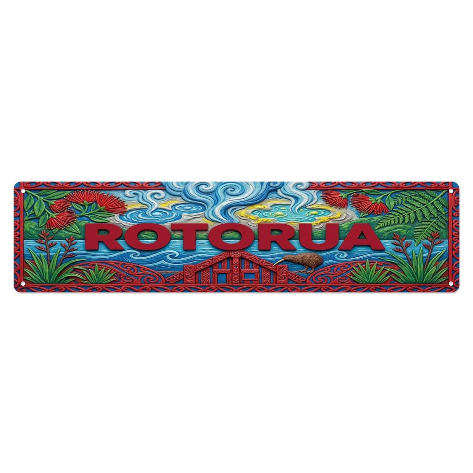 Cwbufd Vintage Style Vintage Rotorua New Zealand Flag Pattern Vintage Metal Tin Sign Plaque Wall Decor For Cafe, Club Bar, Office, Garden Metal Poster 4X16inch