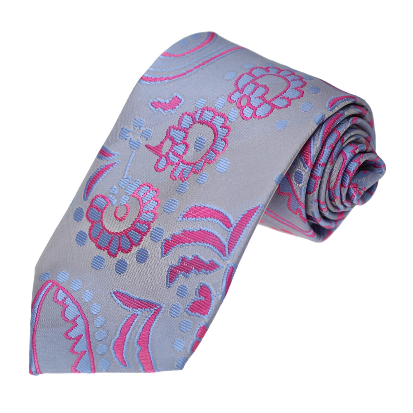 Dan Smith Neck Tie For Men Gray Silk Blend Floral Print Neckwear DAA7B33C Light Gray,Medium Violet Red,Light Sky Blue