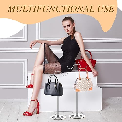 Miniatura 6 de Weysat Soporte para bolso de mano, soporte de exhibición para bolso de mano, soporte de metal para monedero, soporte ajustable de doble gancho para