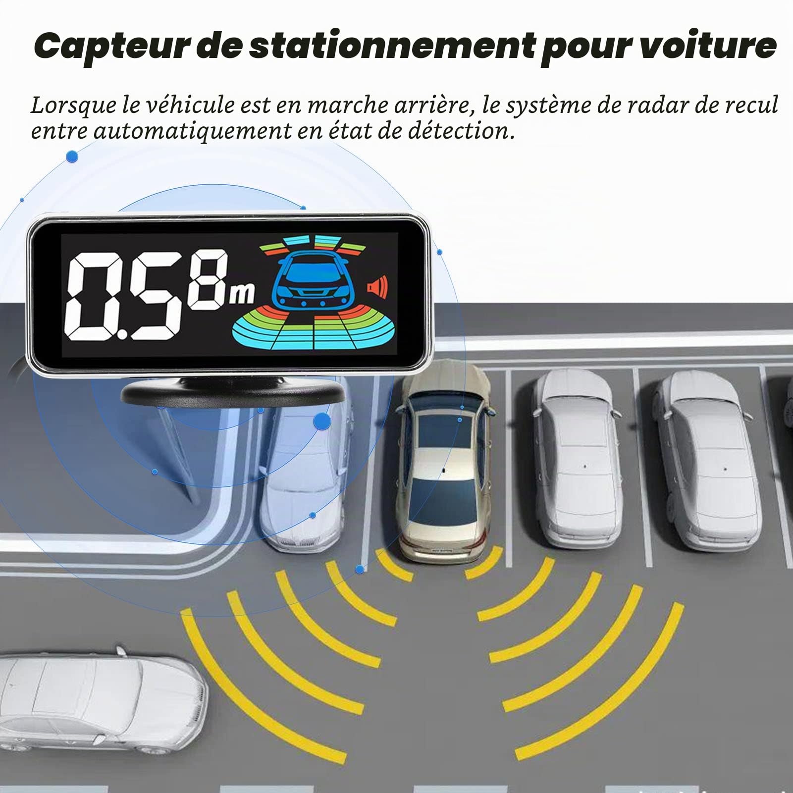 Shkalacar Capteurs de Stationnement de Voitur, radars de recul pour Voiture avec 8 capteurs de stationnement détection de Distance LCD Affichage de kit Alarme Audio de recul