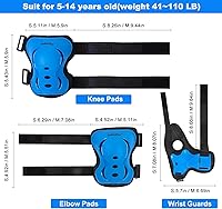 Vista 7 de Rodilleras para niños, conjunto de equipo de protección con rodilleras, coderas y muñequeras, ideal para niñas y niños, patinaje, patineta, Azul