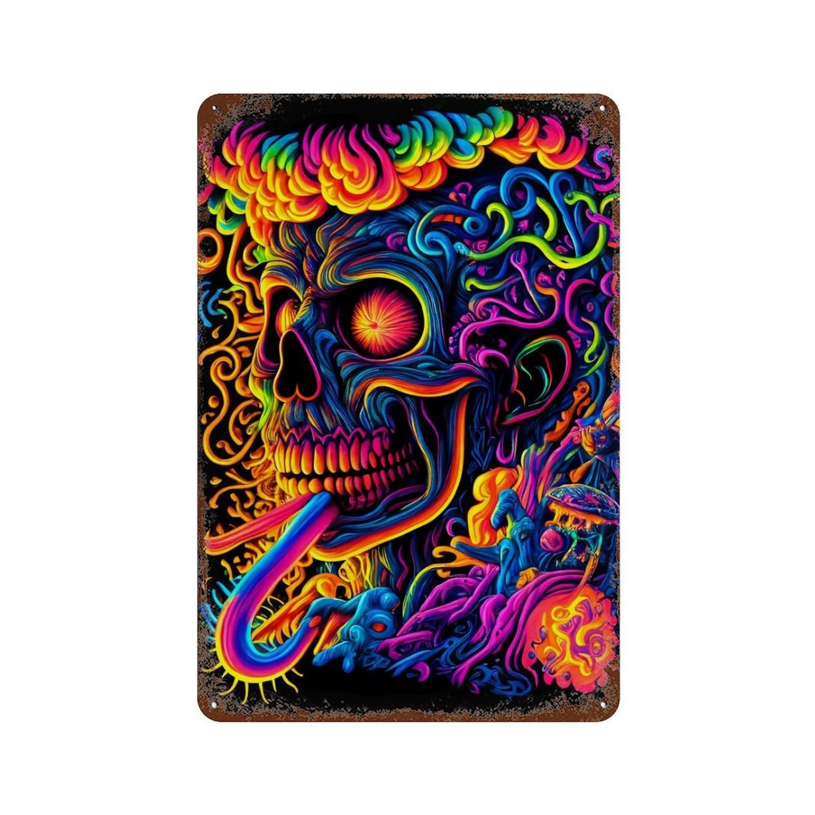 Rusty Metal Tin Sign with Skull Art Print-7 Design 11.8"x7.9", for Farmhouse, Kitchen And Entryway Decor, Classic Wall Plaque