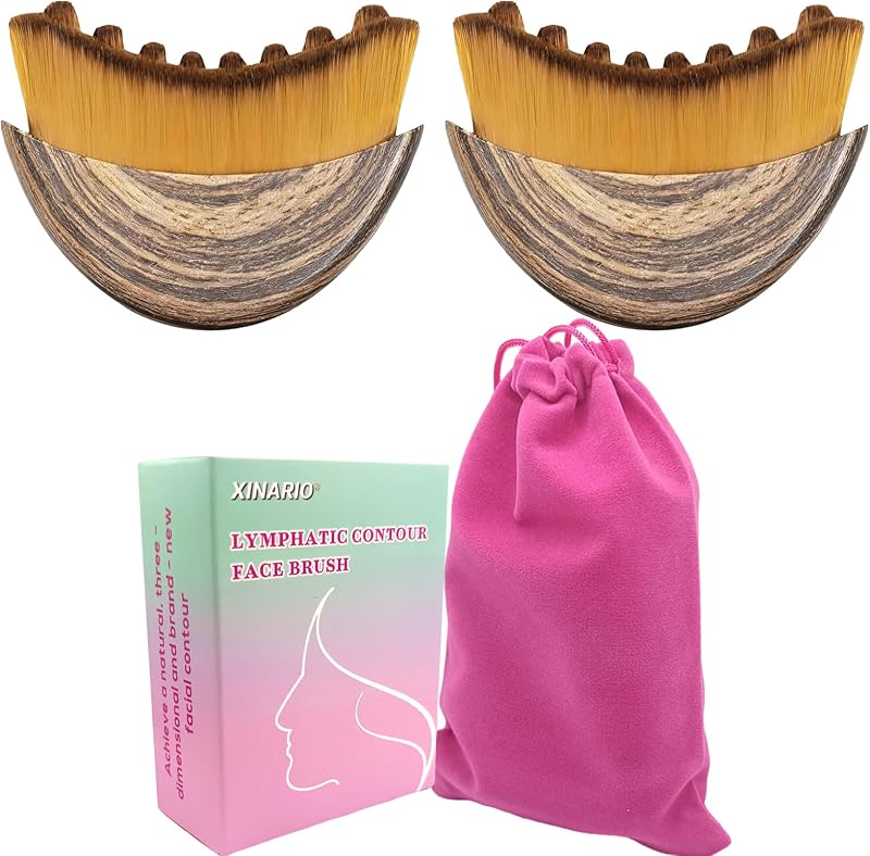 XINARIO Conjunto com 2 Pincéis para Contorno Facial com Estojo