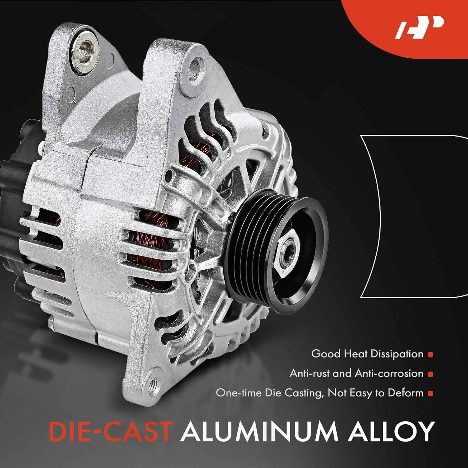 A-Premium Alternator Compatible with Hyundai Santa Fe 01-04, Sonata 99-04, Tiburon 03-04 & Kia Magentis 01-04, Optima 01-04, 2.5L 2.7L, 12V 110A CW 6-Groove Pulley, Replace# 37300-37405