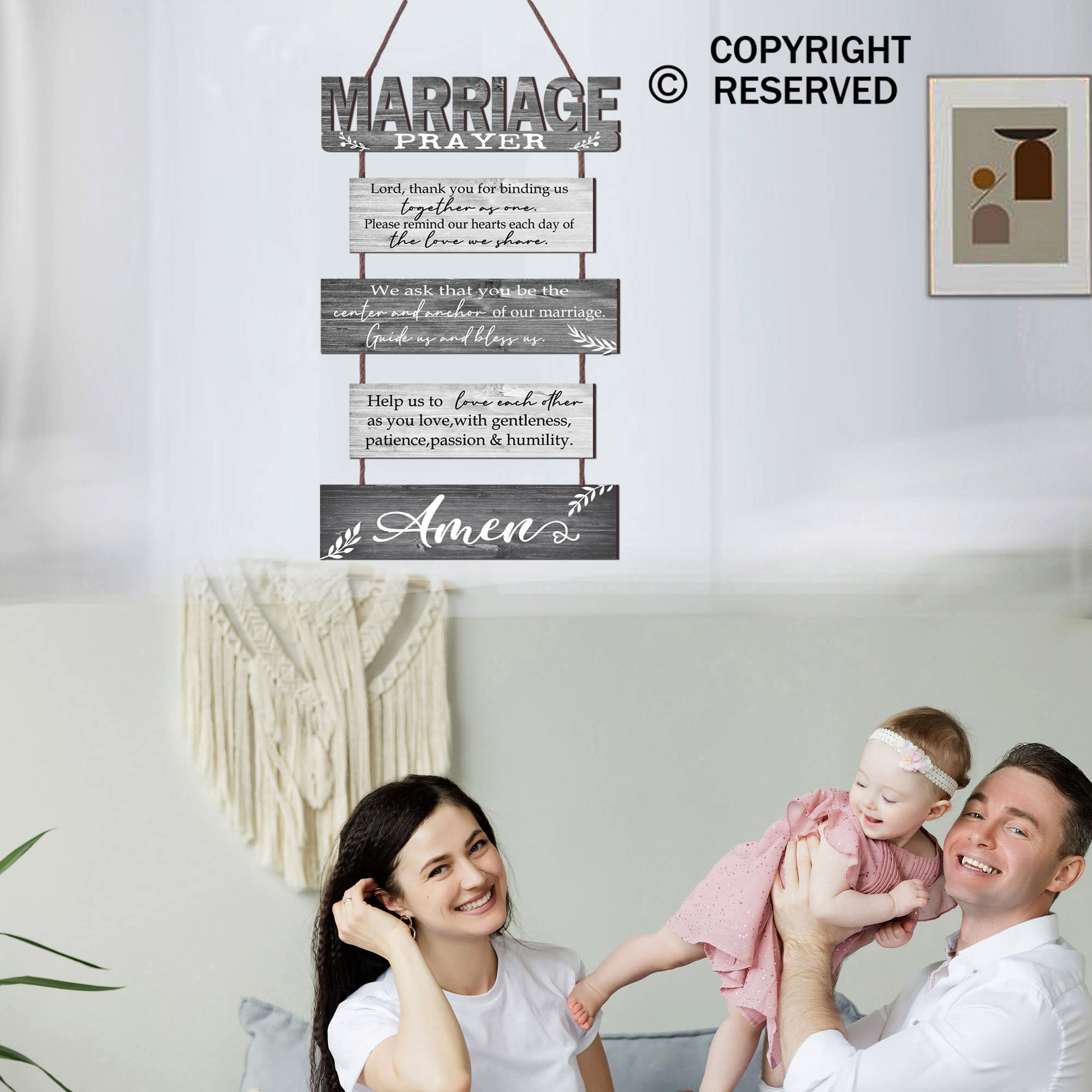 Buecasa Marriage Rustic Sign with 5pcs Panels Strung Together - Bridal Shower Gift for Couples Wife Husband - Christian Religious Inspiring Home Decor Newlywed