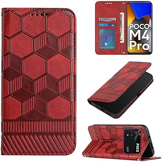 Capa de telefone com clipe de carteira com padrão de bola compatível com Xiaomi Poco M4 Pro Poco M 4 Pro, alça de mão à prova de choque capas de telefone (vermelho, Xiaomi Poco M4 Pro)