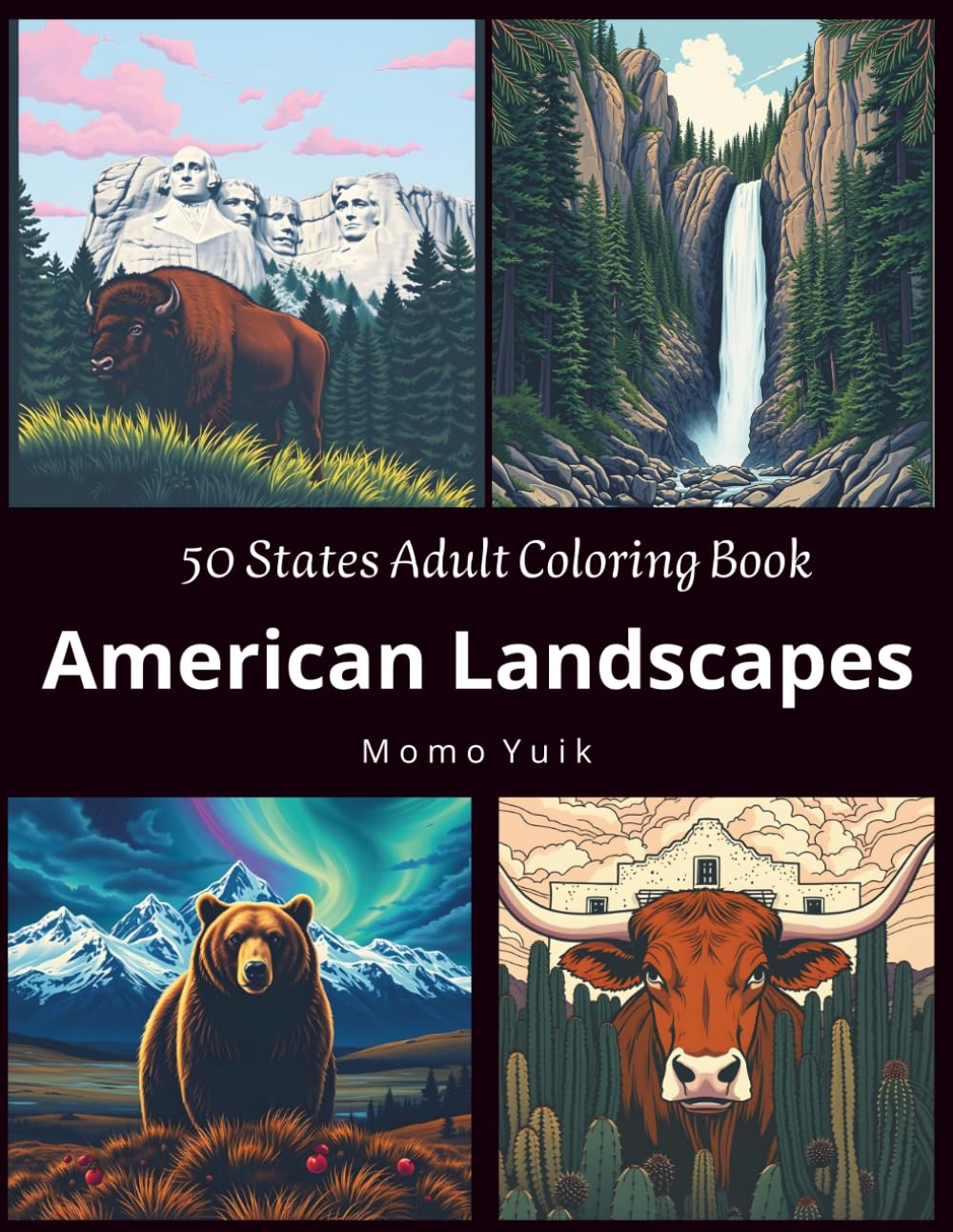 American Landscapes 50 States Adult Coloring Book: Nature Coloring Book For Adults, Relaxing Landscape With Animals