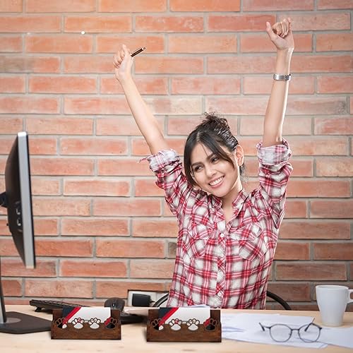 Miniatura 5 de Tatuo Soporte para tarjetas de visita con estampado de patas, soporte de madera para tarjetas de visita de madera, soporte abierto para tarjetas de