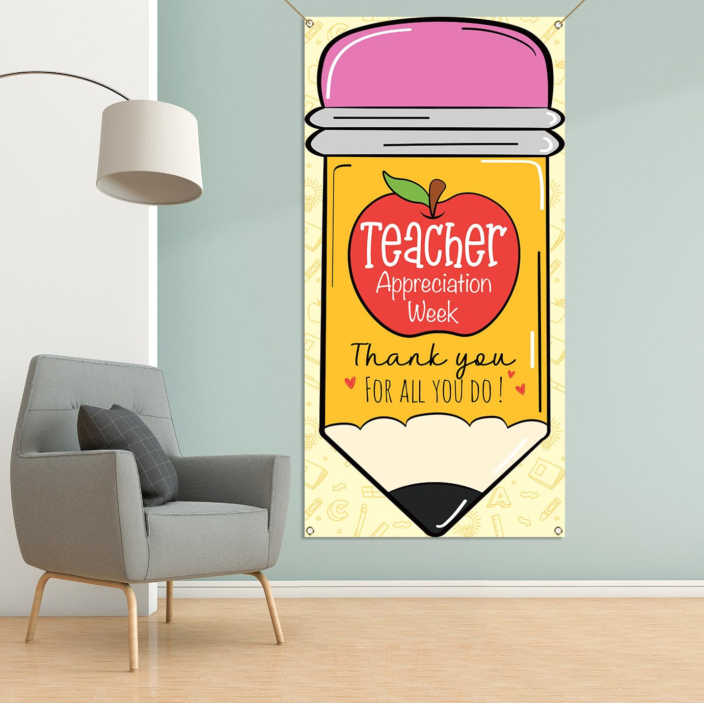 Teacher Appreciation Week Door Cover May Thank You Teachers Party School Classroom Front Door Banner Photography Decoration - Image 6