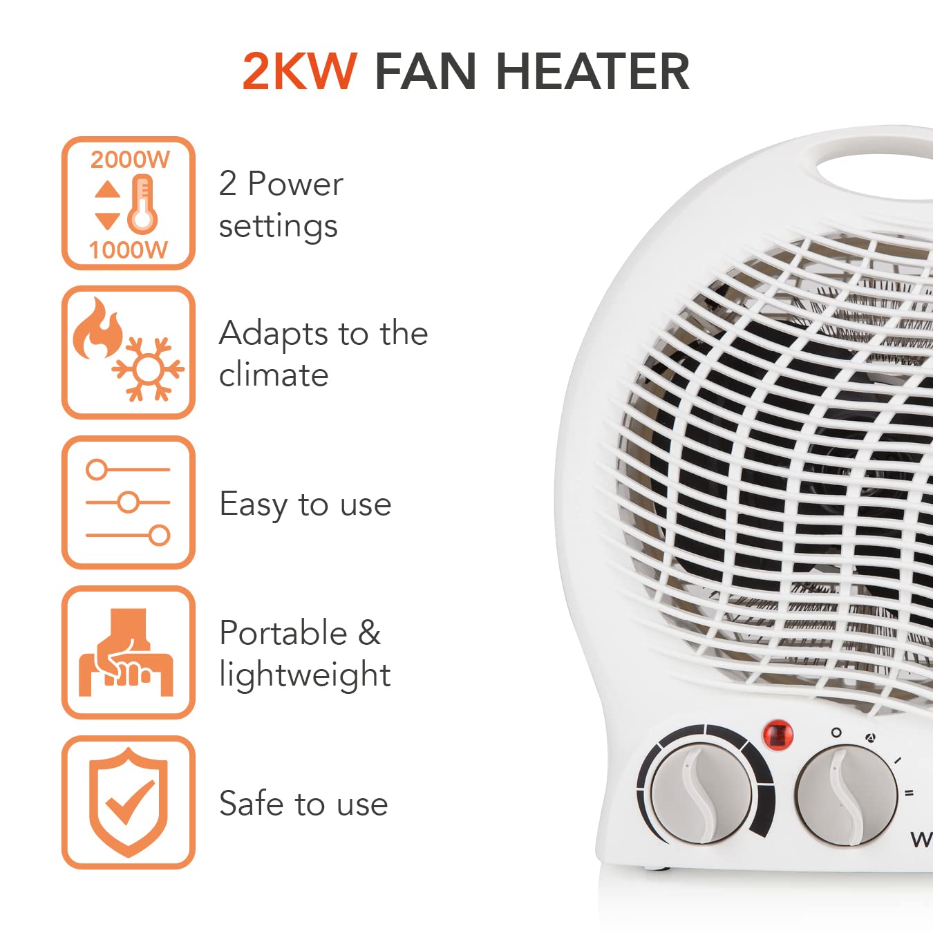 Warmlite WL44002 Thermo Fan Heater with 2 Heat Settings and Overheat  Protection, 2000W, White : Amazon.co.uk: Home u0026 Kitchen