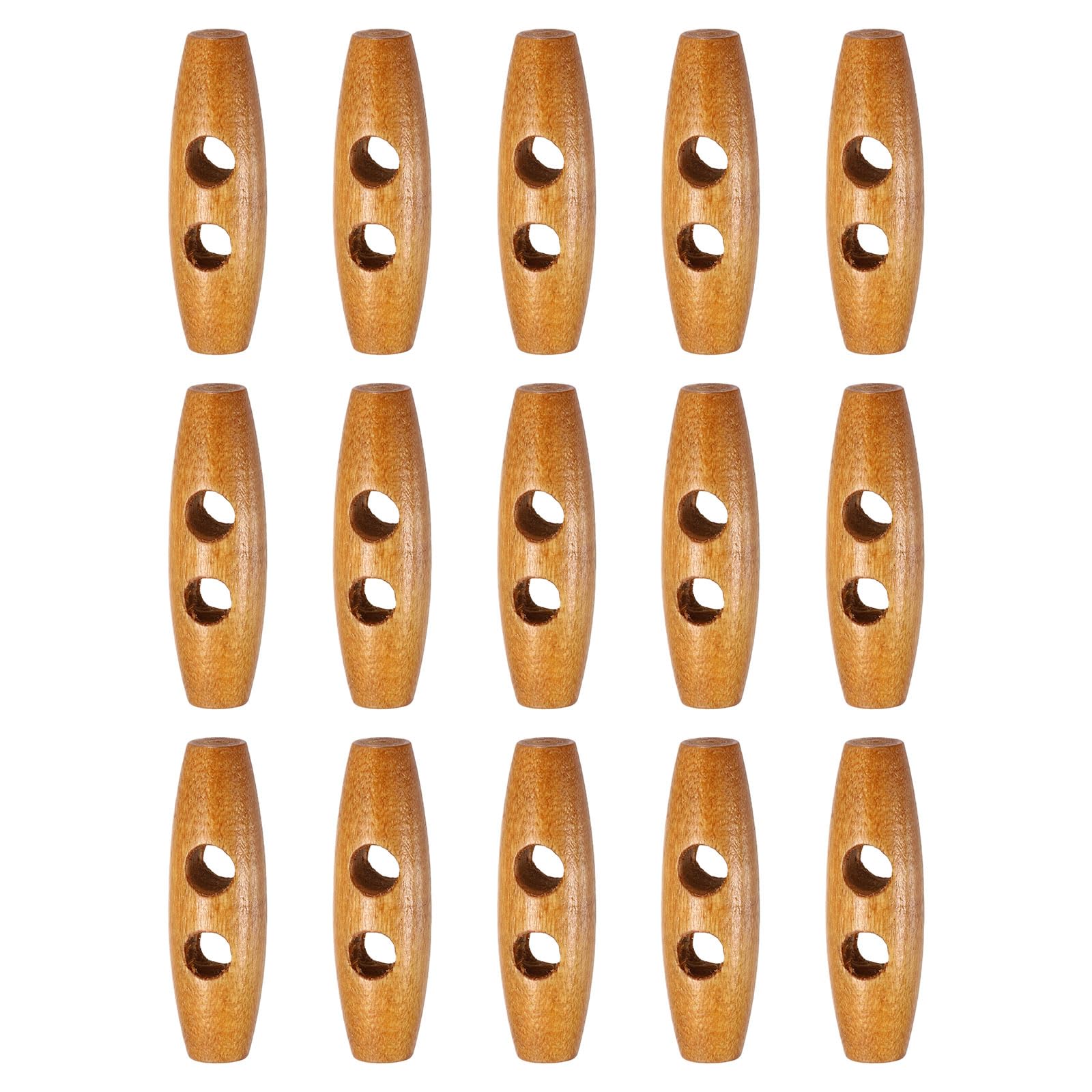 sourcing map 15pcs Wooden Toggle Buttons 40mm / 1.6" Double Hole Wood Olive Horn Sewing Buttons for Coat Sweaters Clothing DIY Craft, Medium Brown — image 1